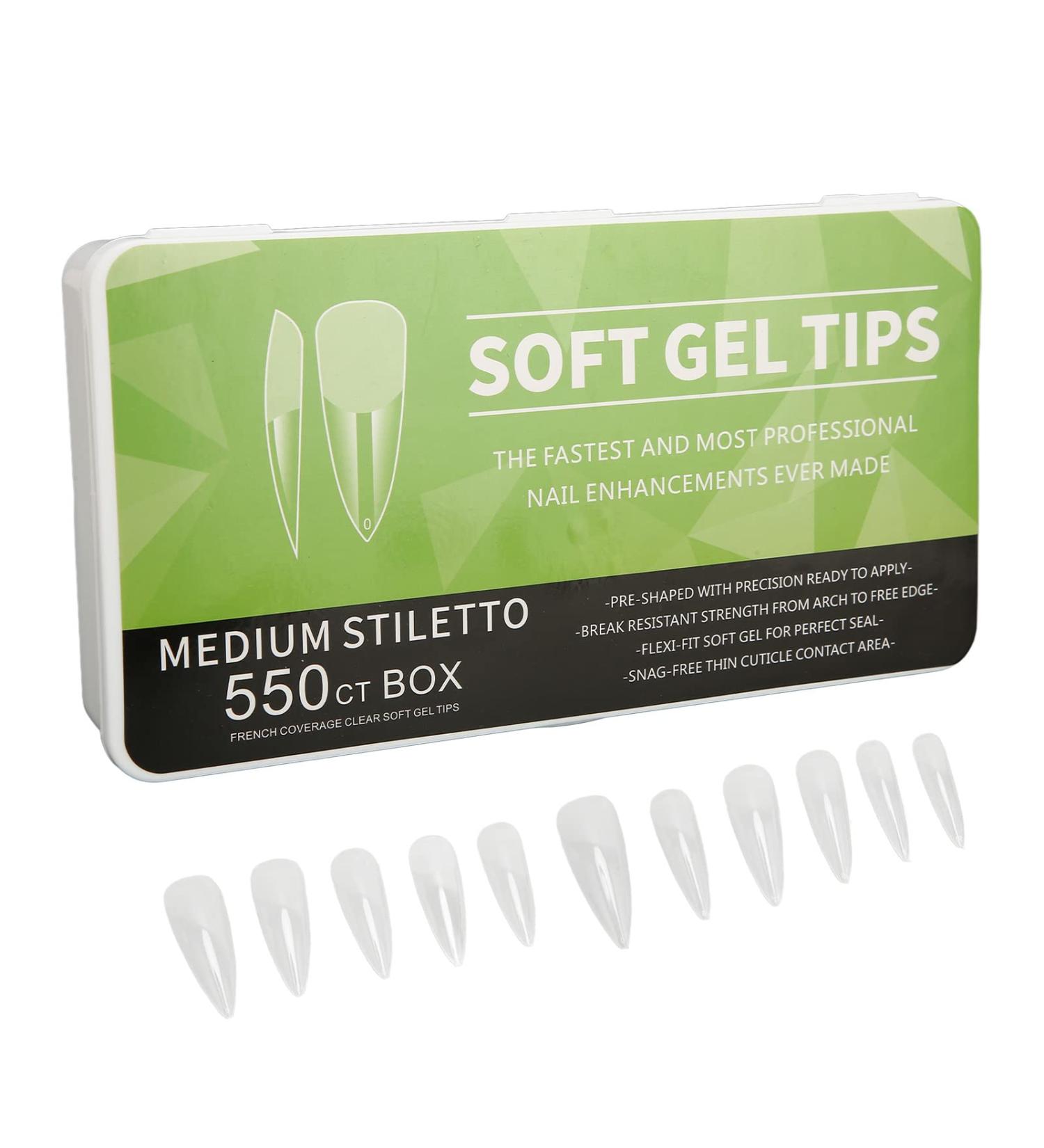 550 Tablets Long Clear Nails Ultra Thin Clear Stiletto Fake Nails Set Long Full Cover Almond Shaped with Rhinestones Designs for Wedding Dating Party Acrylic Nail Tips Kit - Buy Online on GoSupps.com