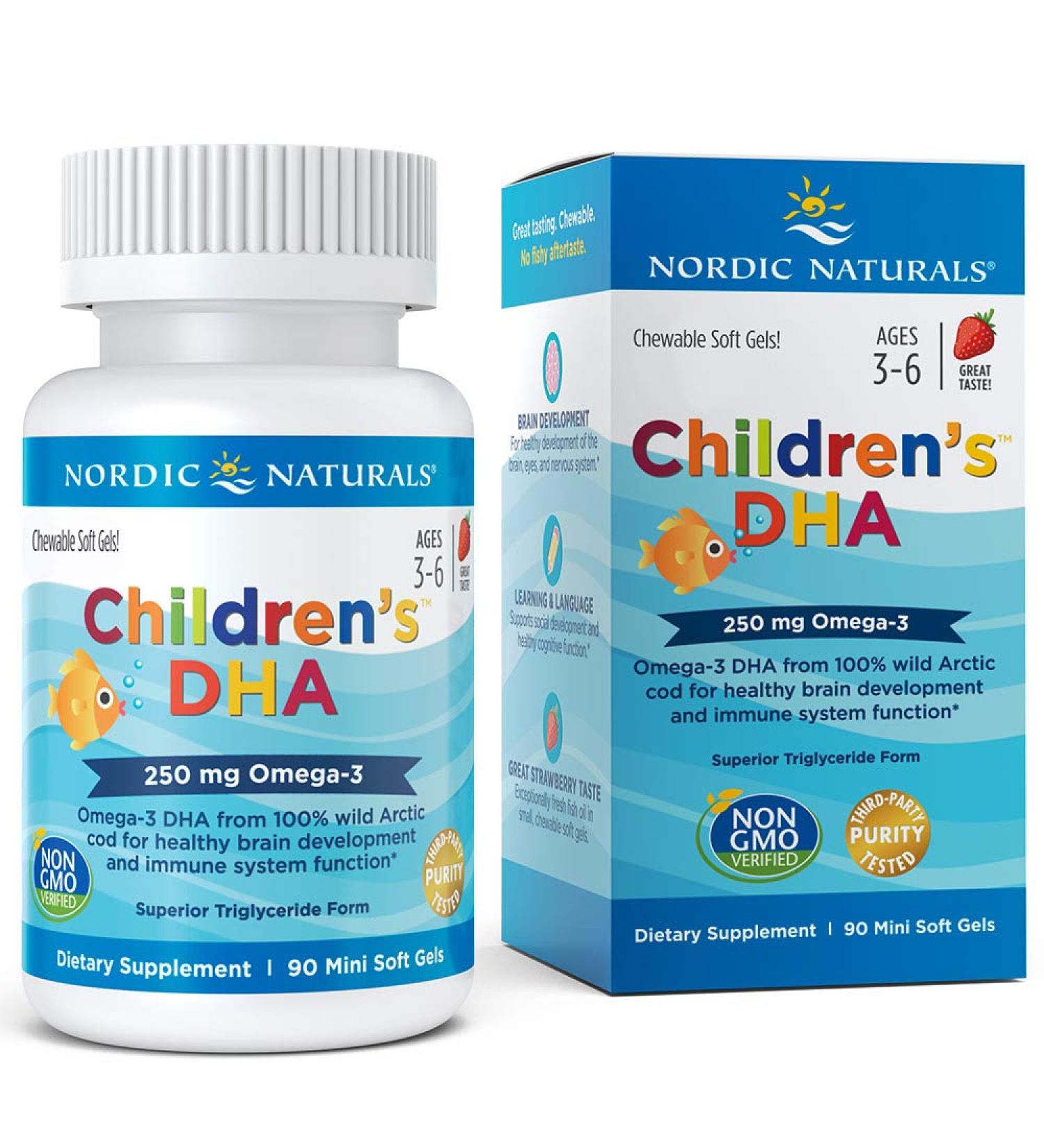 Nordic Naturals Children's DHA 250 mg - Strawberry Flavor, 90 Mini Soft Gels (Ages 3-6) - Buy Online on GoSupps.com