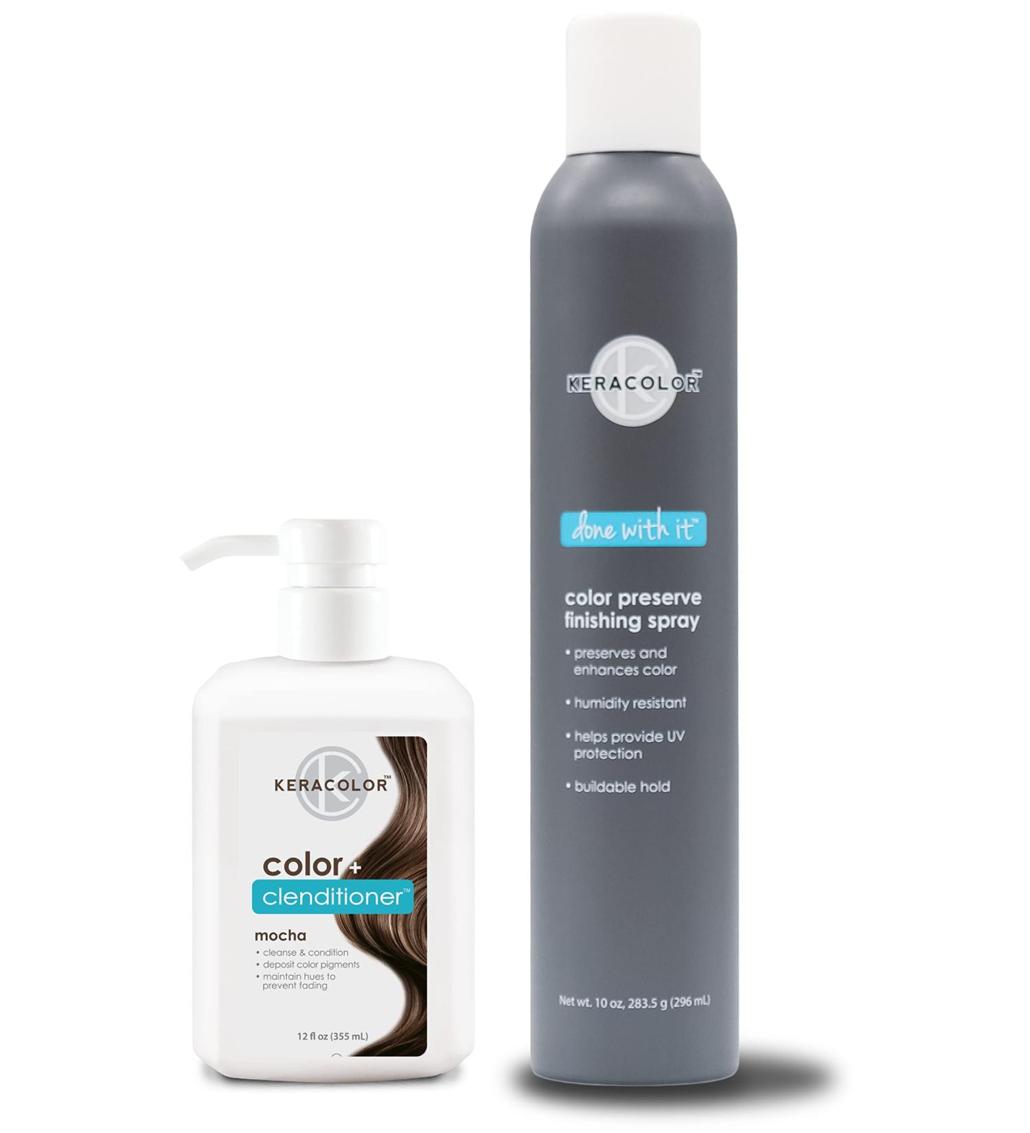 KERACOLOR Kit of 3-in-1 (Cleanse + Conditioner + Color) Mocha Semi-Permanent Hair Dye and Finishing Hair Spray 10oz - Buy Online on GoSupps.com