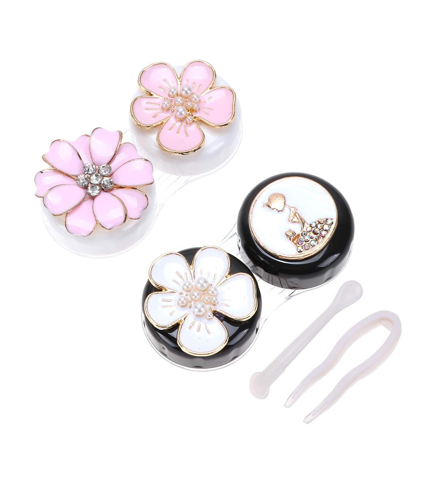 ARTIBETTER 2 Pairs Contact Lens Box Kit | Rhinestone Flower Pattern Travel Case | Portable Storage for Lenses - Buy Online on GoSupps.com
