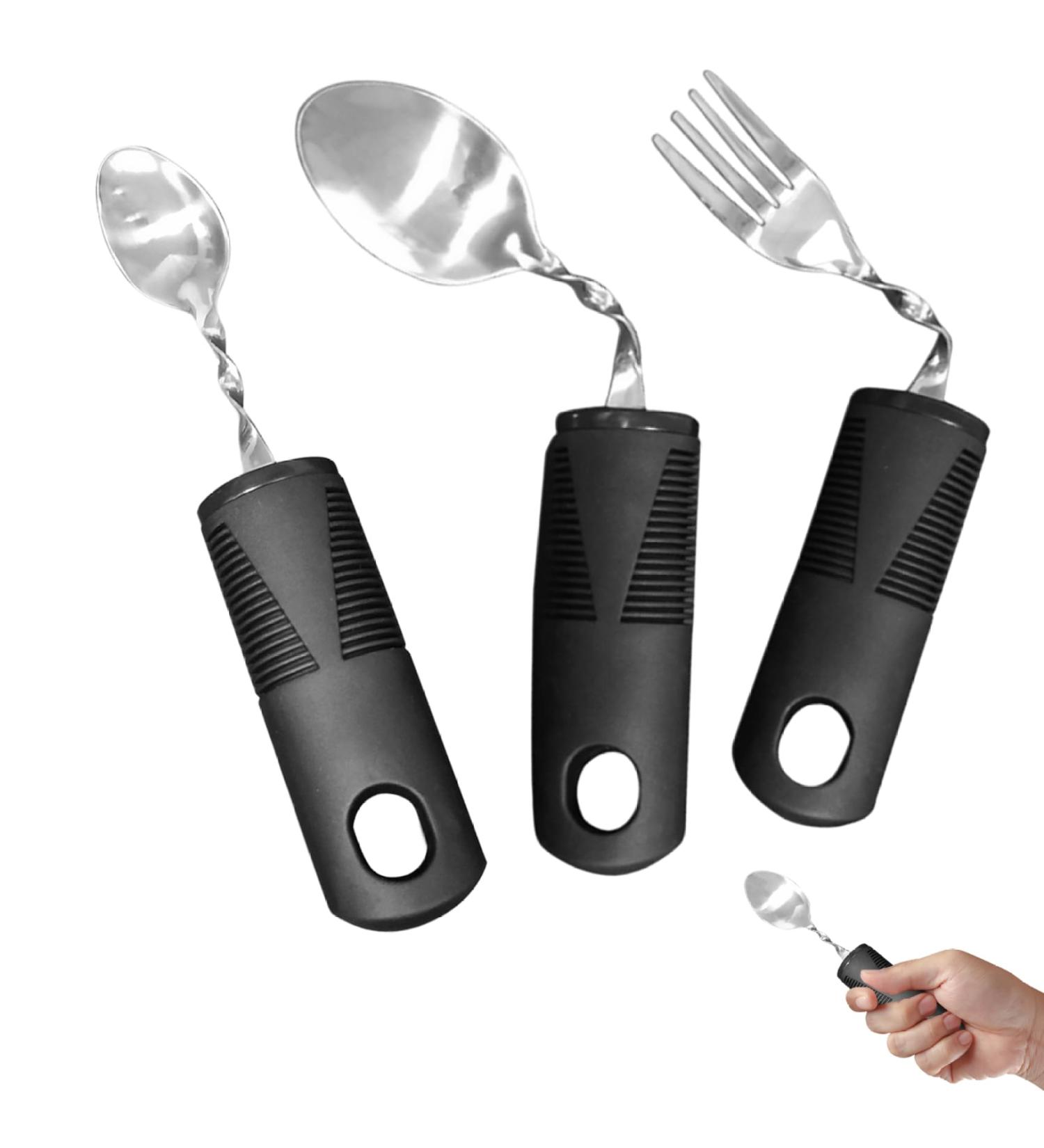 Tablespoons Adaptive Utensils 3PCS Stainless Steel Mirror Polishing Bendable Flexible Curved Cutlery Tableware with Plastic Handle Disabled Cutlery for Elderly Patient - Buy Online on GoSupps.com