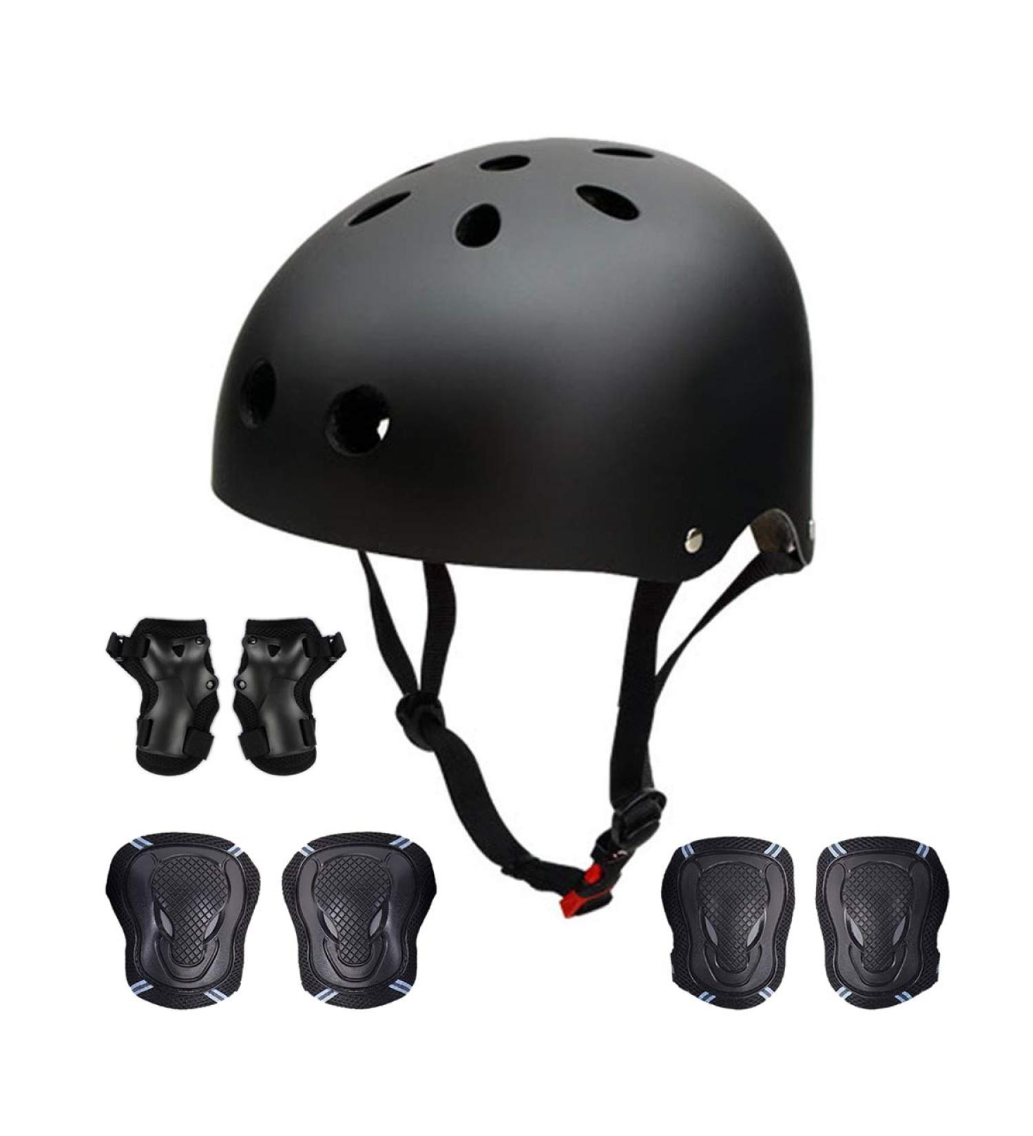 Adults Skateboard Protection Set, Helmet with Knee and Elbow Pads for Scooter, BMX, Cycling - Black (M) - Buy Online on GoSupps.com
