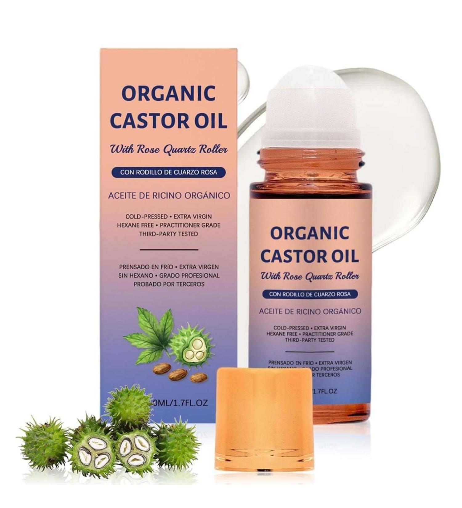 GNHG 50ml Organic Castor Oil with Rose Quartz Roller Organic Castor Oil Roller Natural Ingredients Gently Nourishes Skin - Buy Online on GoSupps.com