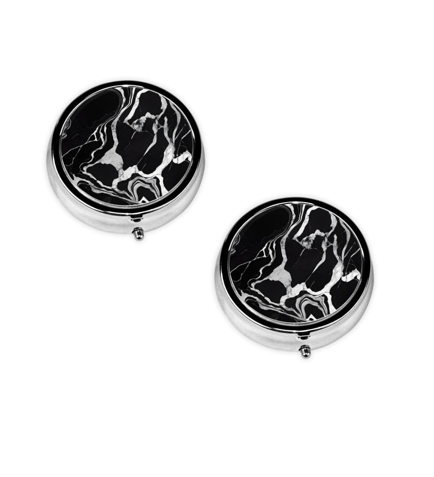 Buy Black and White Marble Round Pill Box | 3 Compartment Portable Travel Organizer for Vitamins & Medicine - Buy Online on GoSupps.com