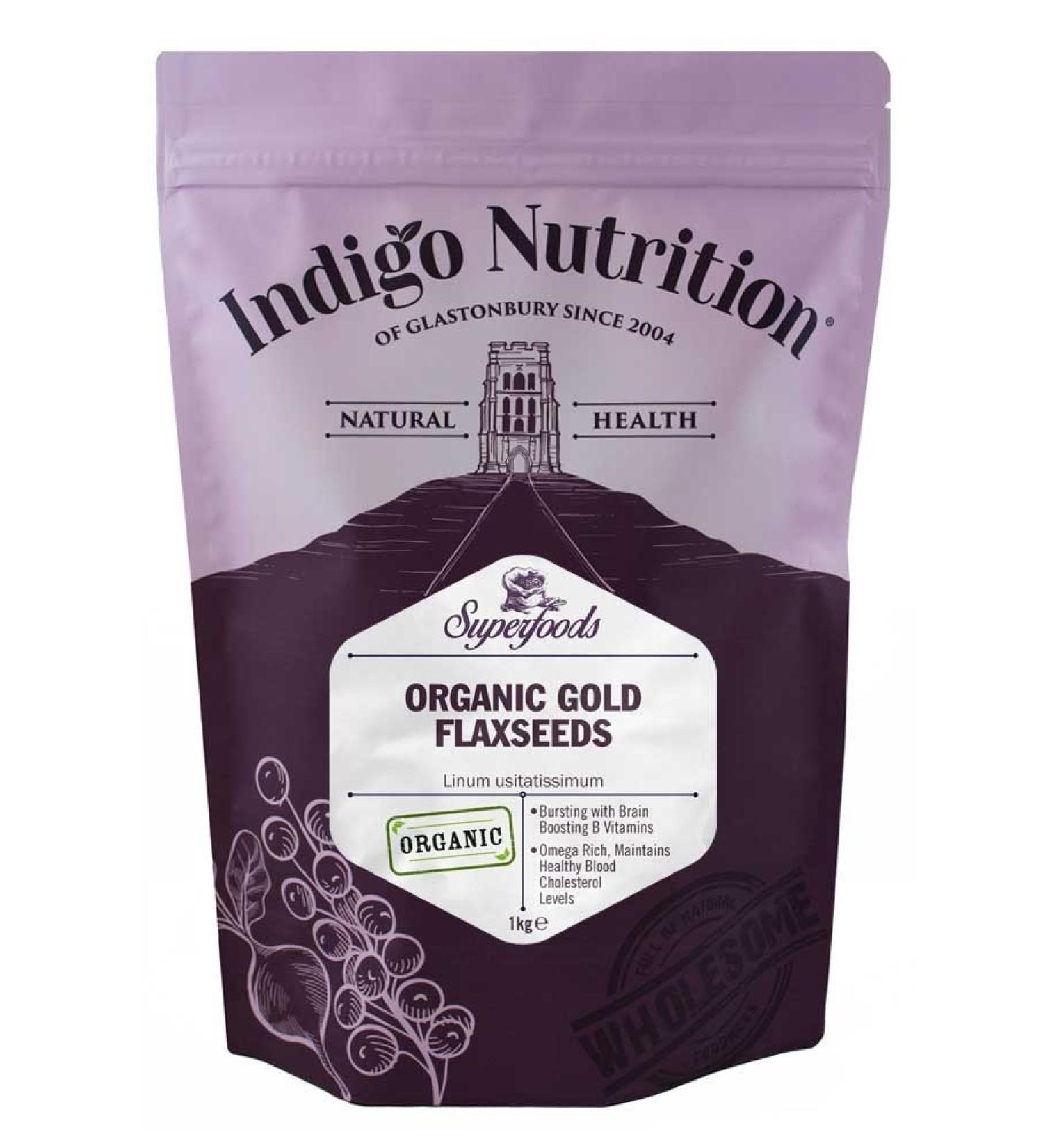 Indigo Herbs Organic Golden Linseed/Flaxseeds 1kg - High Fibre, Omega-3 Rich, Vegan, Gluten-Free - Buy Online on GoSupps.com