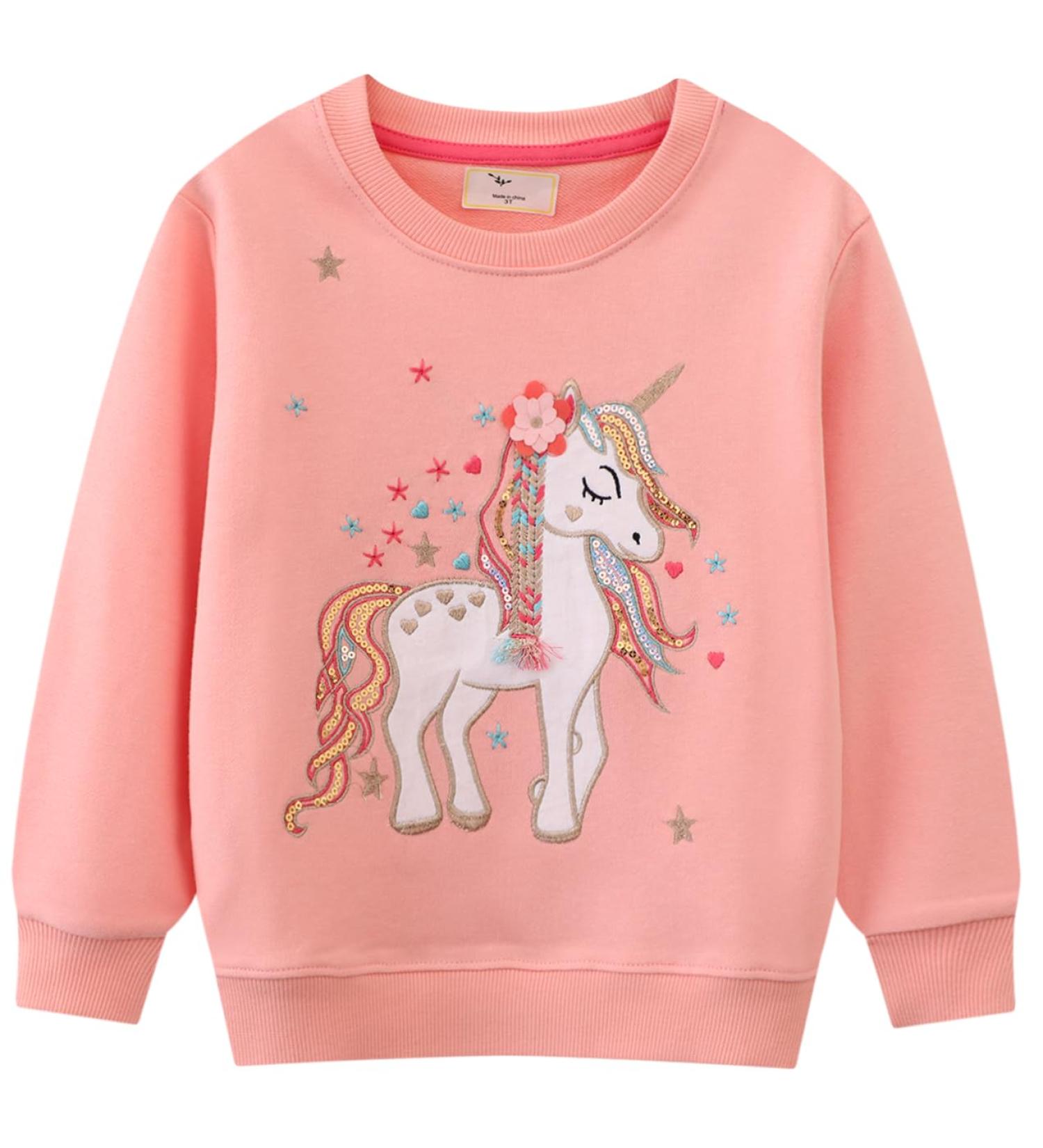 Girls Unicorn Sweatshirt - Long Sleeve Cotton Top for Kids, Ages 1-12 - Buy Online on GoSupps.com