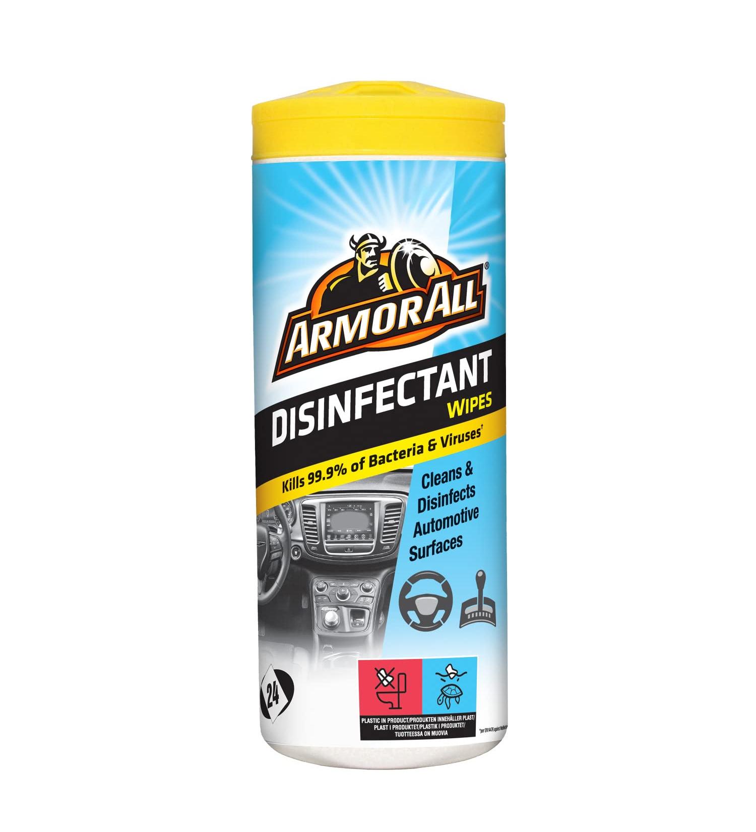 Armor All 24 Disinfectant Wipes Citrus Scent Cleans and Disinfects All Car Surfaces In One Step Kills 99.99% of Bateria and Virus Freshness Lock Ideal For Car Detailing - Buy Online on GoSupps.com