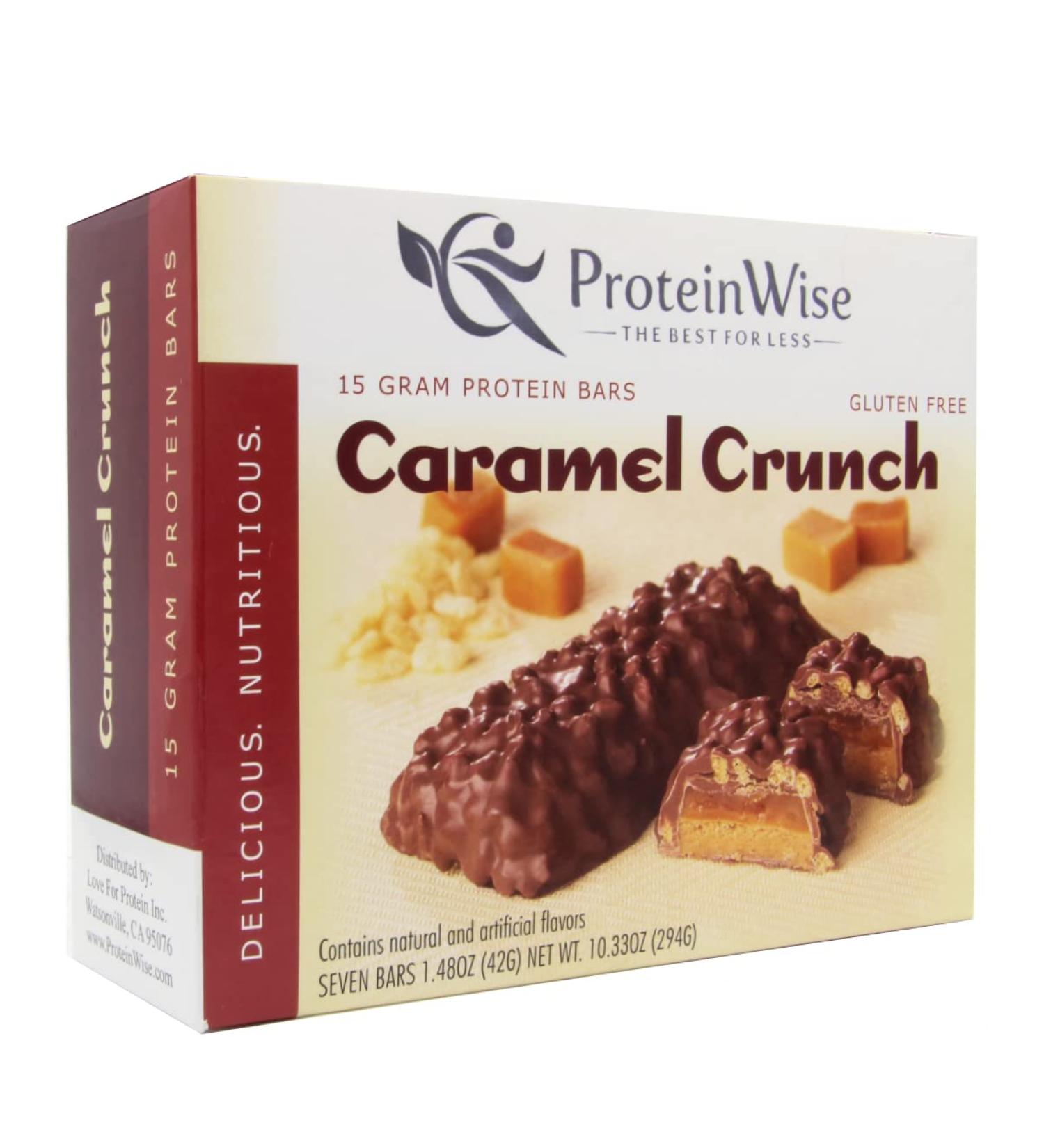 ProteinWise Caramel Crunch Protein Bars - Bariatric & Gluten Free Diet Snacks | Low Carb, Low Calorie, Whey Protein Isolate, Weight Loss Support - 7 Count - Buy Online on GoSupps.com