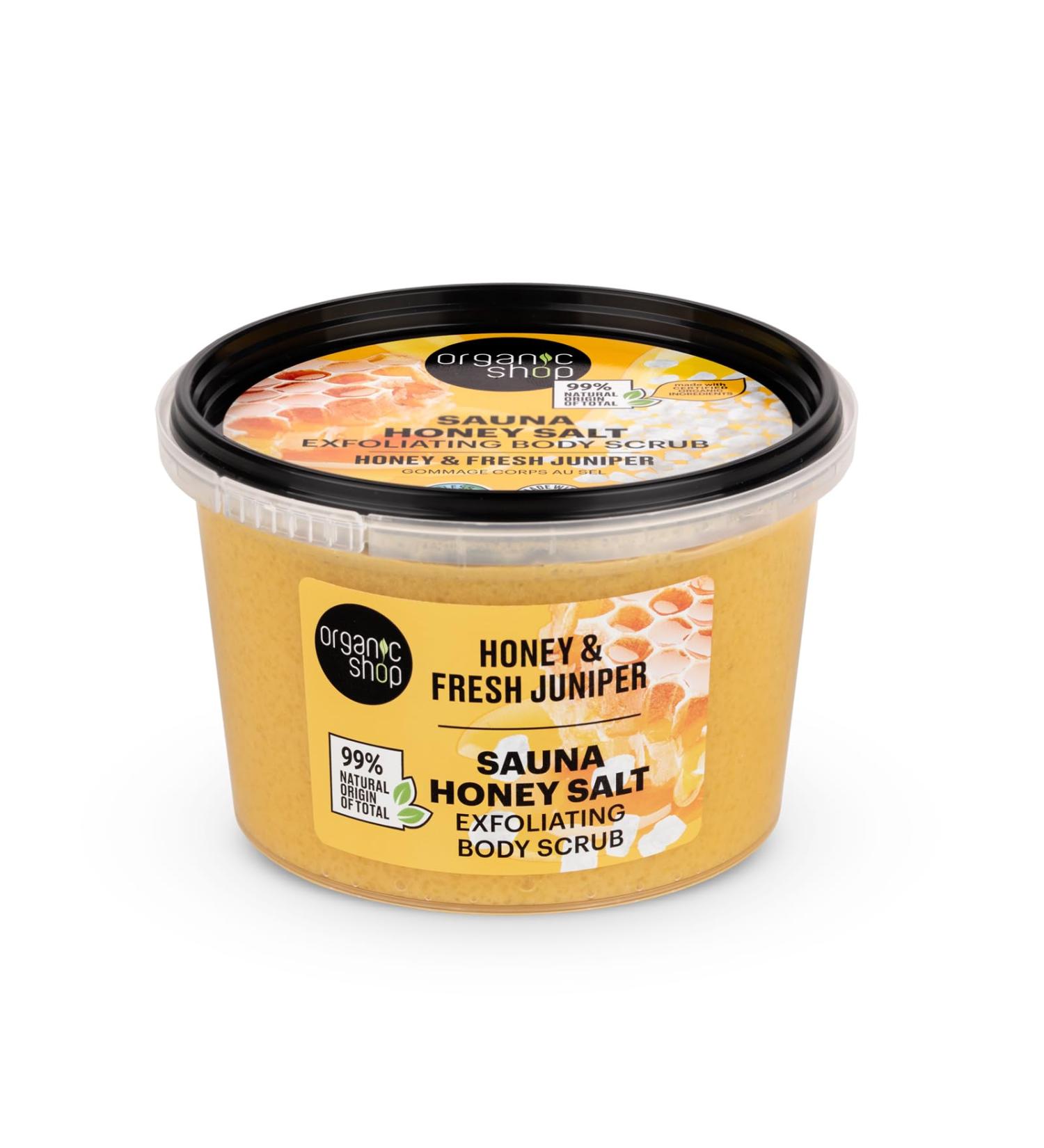 Organic Shop Honey Salt & Juniper Hydrating & Exfoliating Body Scrub 100% Vegan & Organic Daily Exfoliant Detox & Moisturizer Body Face Hand & Foot Intensive Care & Skin Toning. 250ml - Buy Online on GoSupps.com