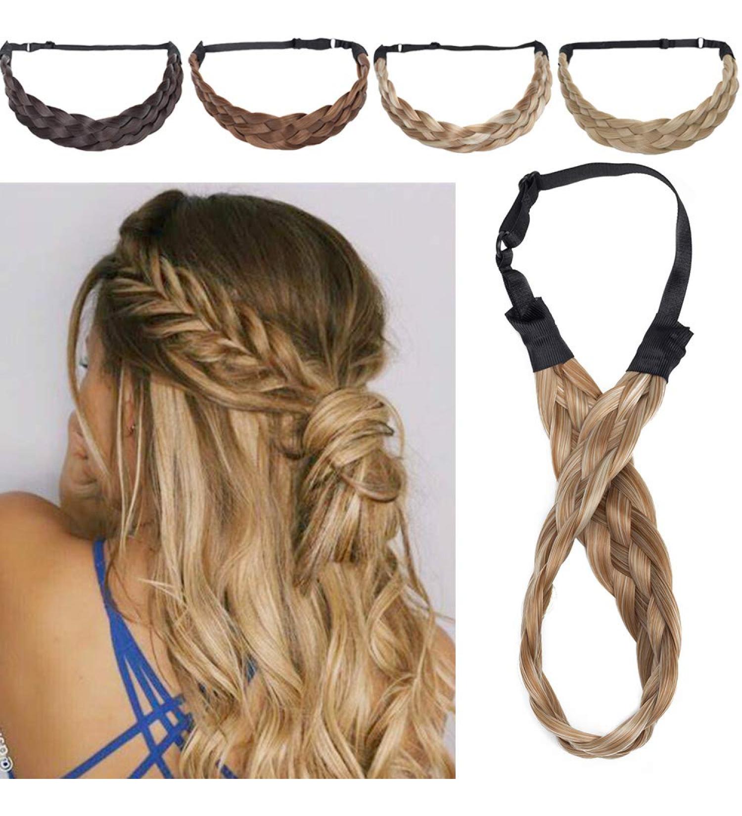 Buy Silk-Co Women's 5-Strand Blond Braided Hair Band | Vintage Elastic Headband for Weddings | Chestnut & Bleaching Blonde Hair Extensions - 3.8cm Wide - Buy Online on GoSupps.com