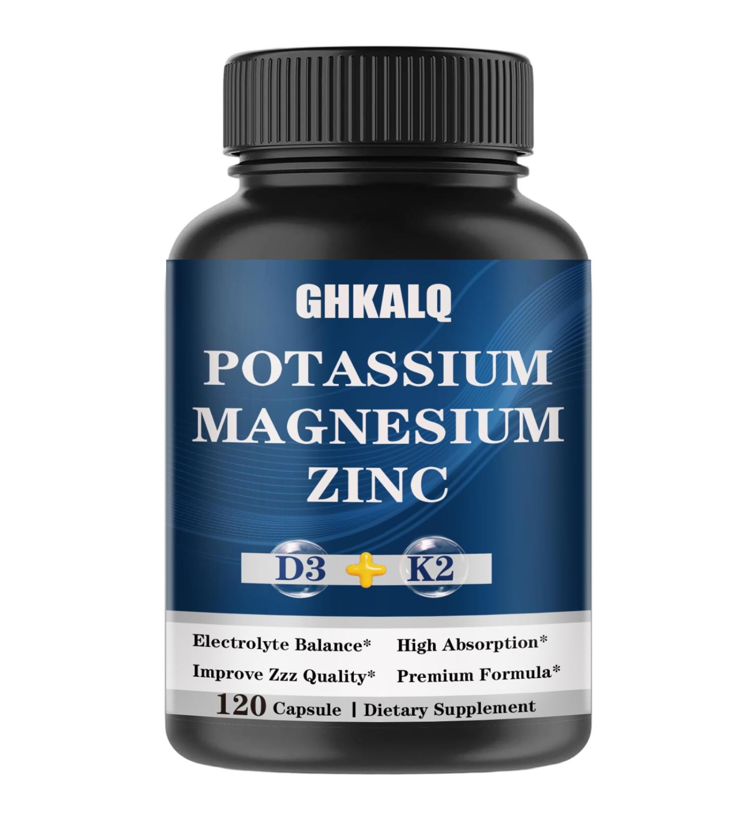 Potassium Magnesium Supplement Potassium Citrate Magnesium Glycinate Zinc Vitamin D3 &K2 High Absorption Support Immune & Energy for Women & Men Non-GMO 120 Count(Pack of 1) - Buy Online on GoSupps.com