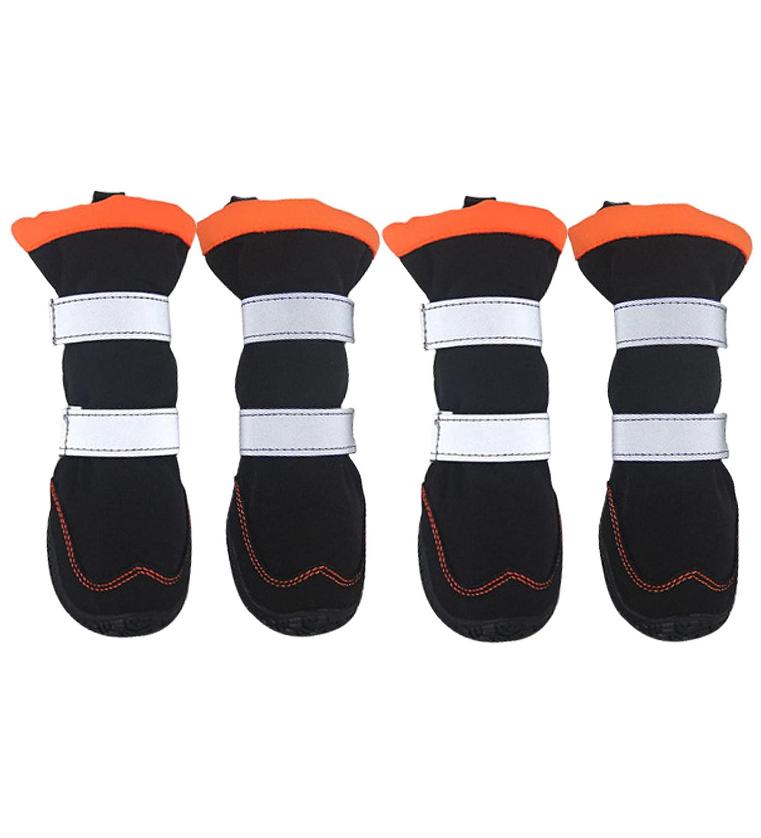 GLE2016 Dog Boots Snow Warm Dog Booties Water Resistant Dog Shoes Warm Lining Nonslip Rubber Sole with Reflective Strap Nonslip Rubber Sole for Snow Rain 4PCS(5# Orange) 5# Orange - Buy Online on GoSupps.com