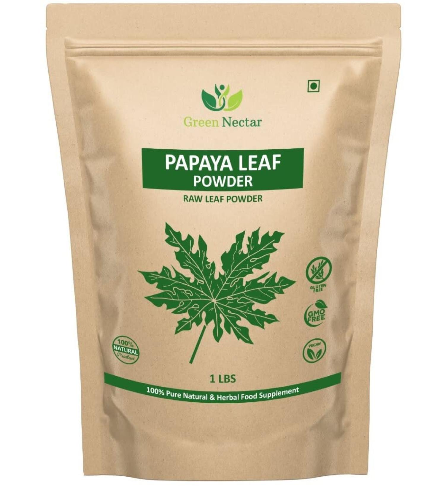 Papaya Leaves Powder 454g (1lb / 16 oz) | Carica Papaya | Papaya Leaf Powder Benefits Hair and Skin| Non GMO (1 Pound(16 Oz)) - Green Nectar