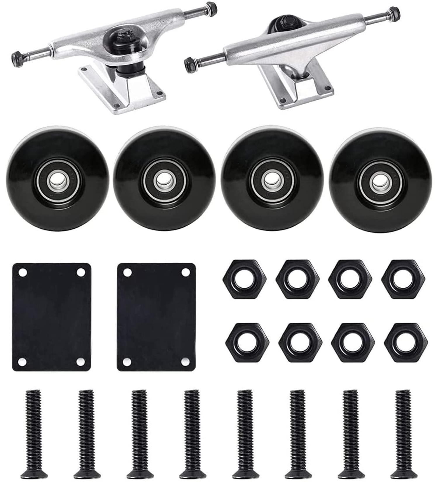 FREEDARE Skateboard Trucks and Wheels Set - 52mm Black Wheels, Silver Trucks 5.25 - Bearings, Tool, Riser Pads, Hardware Included - Buy Online on GoSupps.com