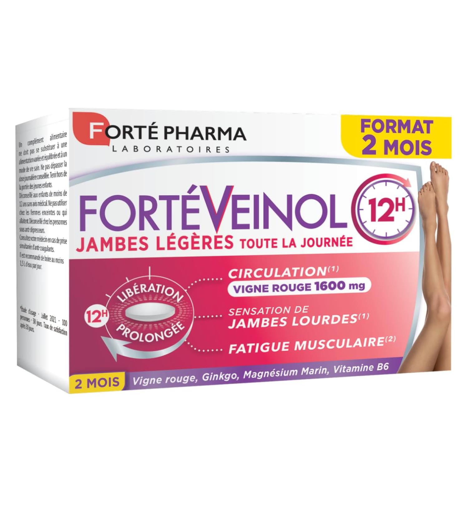 Fort Pharma - Fort Veinol 12h | Dietary Supplement Blood Circulation Legacies | Red Vine Ginkgo Biloba Magnesium Vitamin C E B6 - Circulation Heavy Legs | 60 tablets 2 months - Buy Online on GoSupps.com