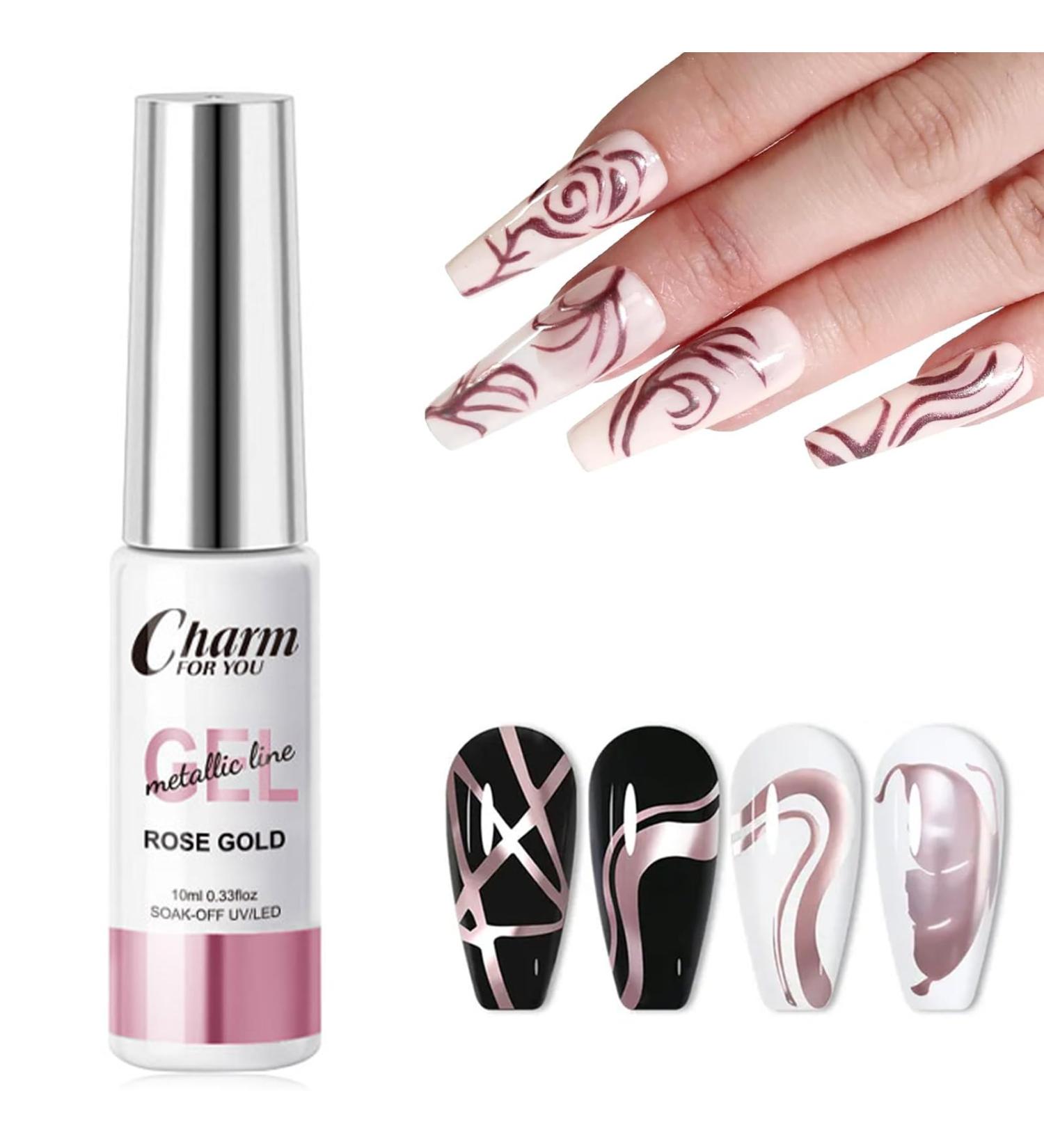 Metallic Painting Nail Gel - Gel Nail Polish Liner - Rose Gold Chrome Gel Nail Polish Liner - Painted Gel Polish Thin Brush For Chrome Nail - Soak Off UV/LED for Painting Drawing Swirl Nails - Buy Online on GoSupps.com