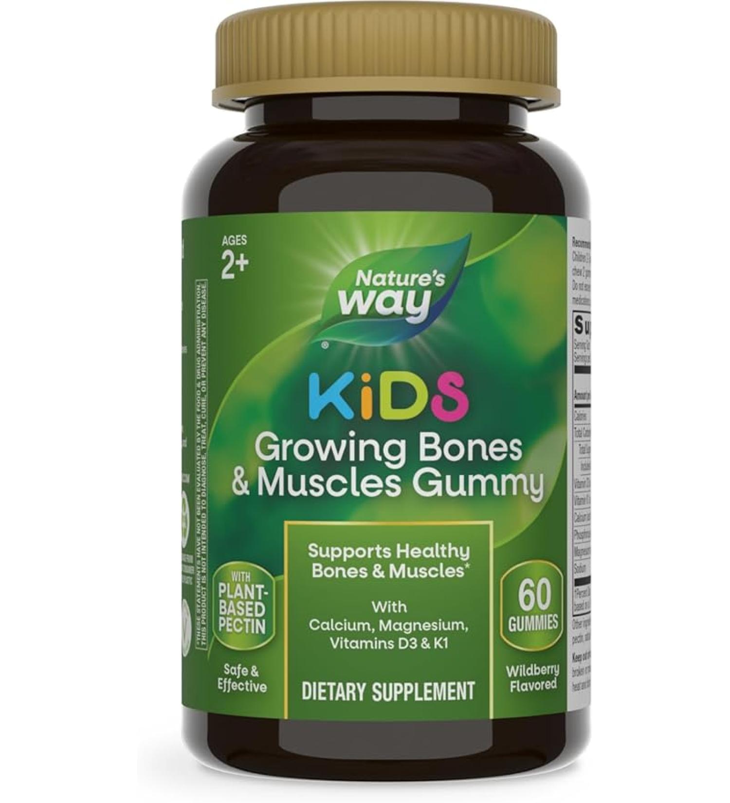 Nature's Way Kids Growing Bones & Muscles Gummies - Wildberry, Ages 2+, 60 Count - Buy Online on GoSupps.com