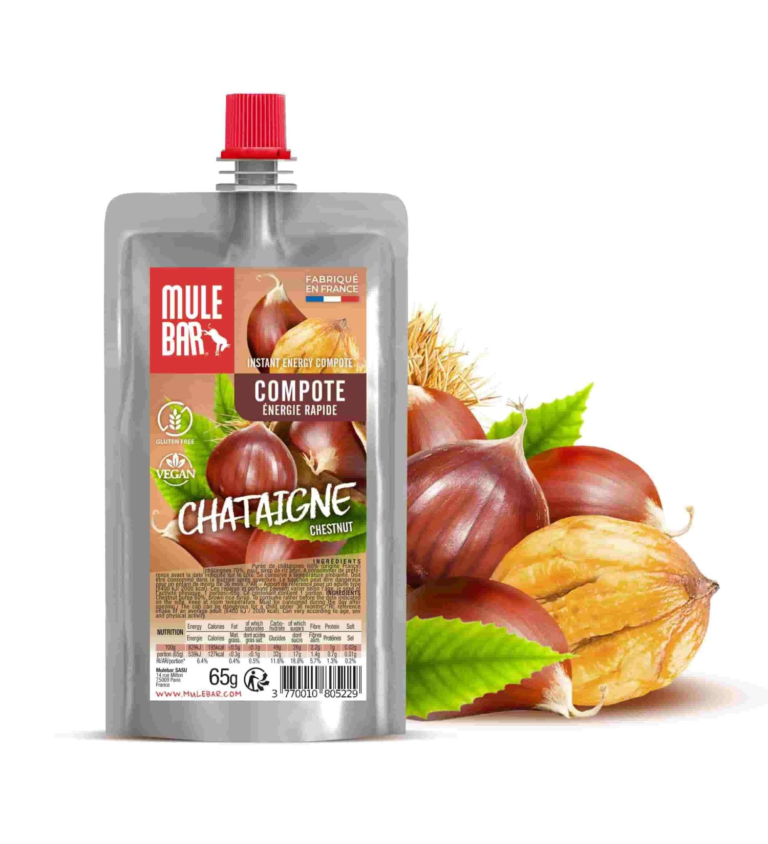 Mulebar - Compote Energetique Sport - chestnut - 65g - Vegan - Gluten free - Resealable - Made in France - Buy Online on GoSupps.com