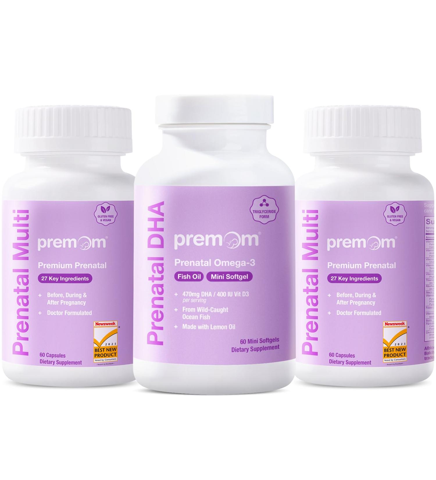 Premom Multivitamin for Women - Prenatal Formula Vitamin Supplements 2 Bottles Prenatal DHA Fish Oil 1 Bottles - Buy Online on GoSupps.com