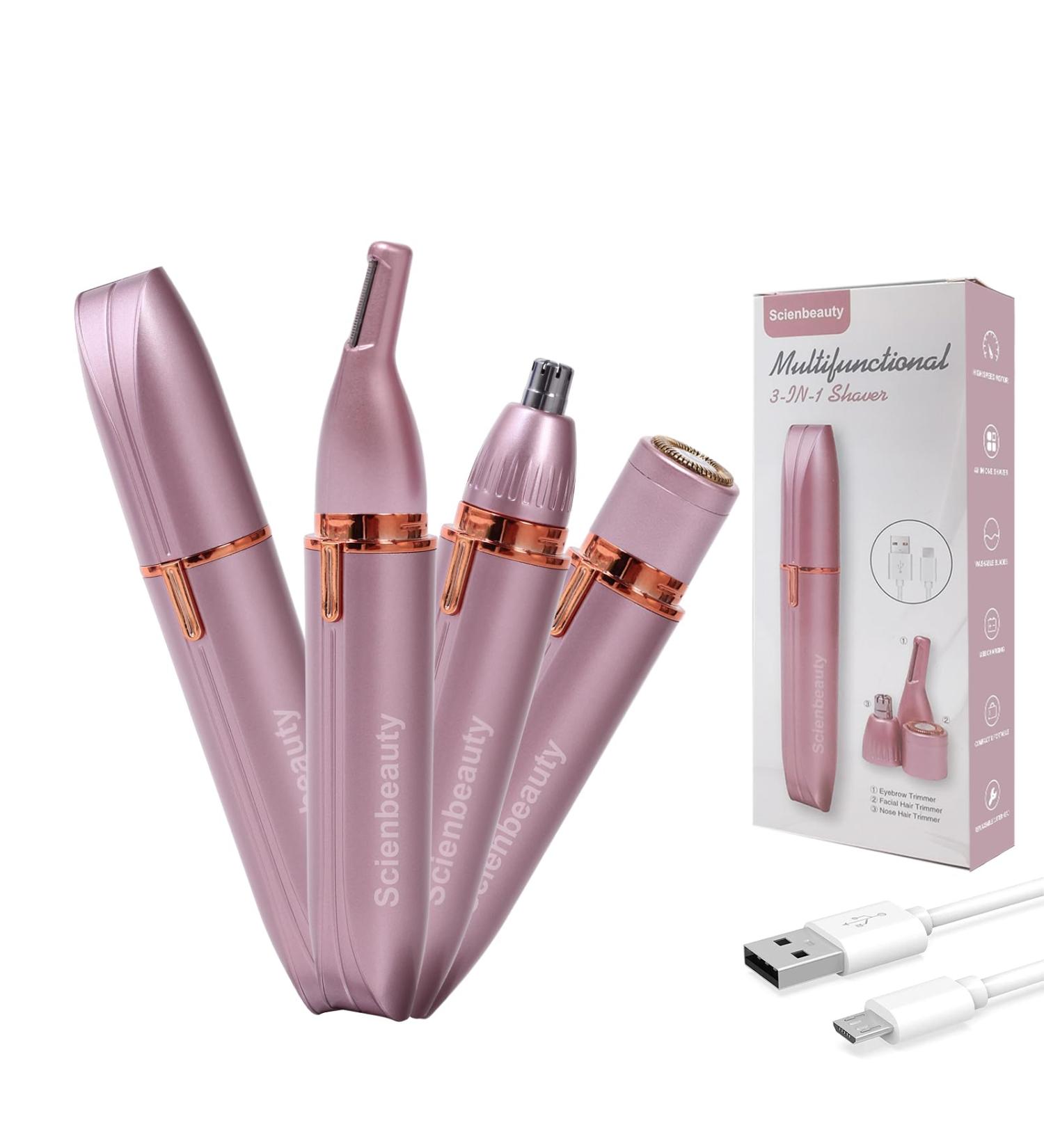 Scienbeauty 3-in-1 Facial & Eyebrow Hair Remover Kit - USB Rechargeable Painless Trimmer for Women | Nose & Ear Grooming with Rinseable Heads - Buy Online on GoSupps.com