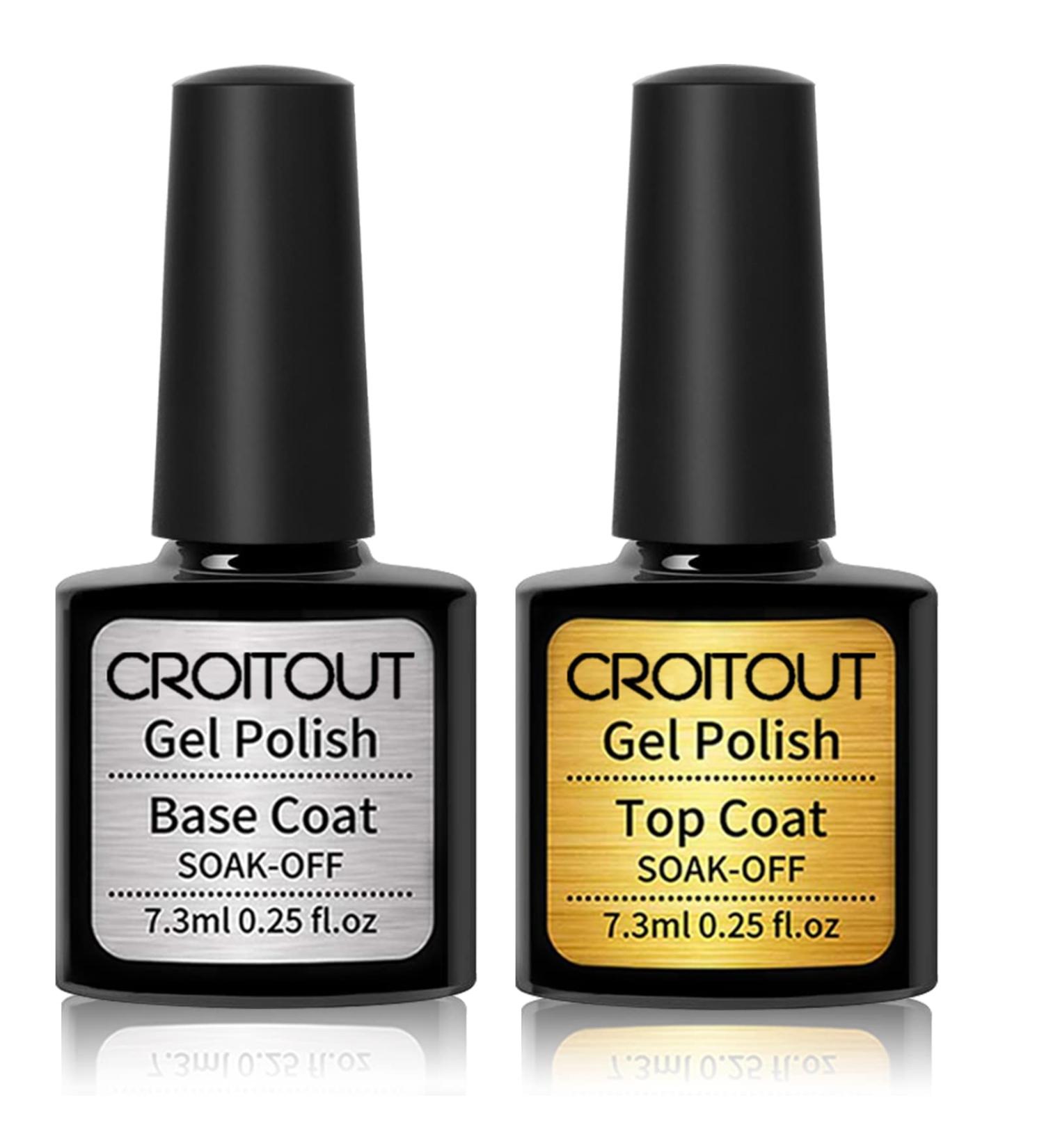 Croitout Gel Base and Top Coat Sets UV LED Shellac Top Coat and Base Coat No Wipe Gel Top Coat and Base Coat Soak Off Top and Base Coat Gel Polish Set Long Lasting Shiny High Gloss Finish 2 x 7.3ml 2BT-001 7.3 ml (Pack of 2) - Buy Online on GoSupps.com