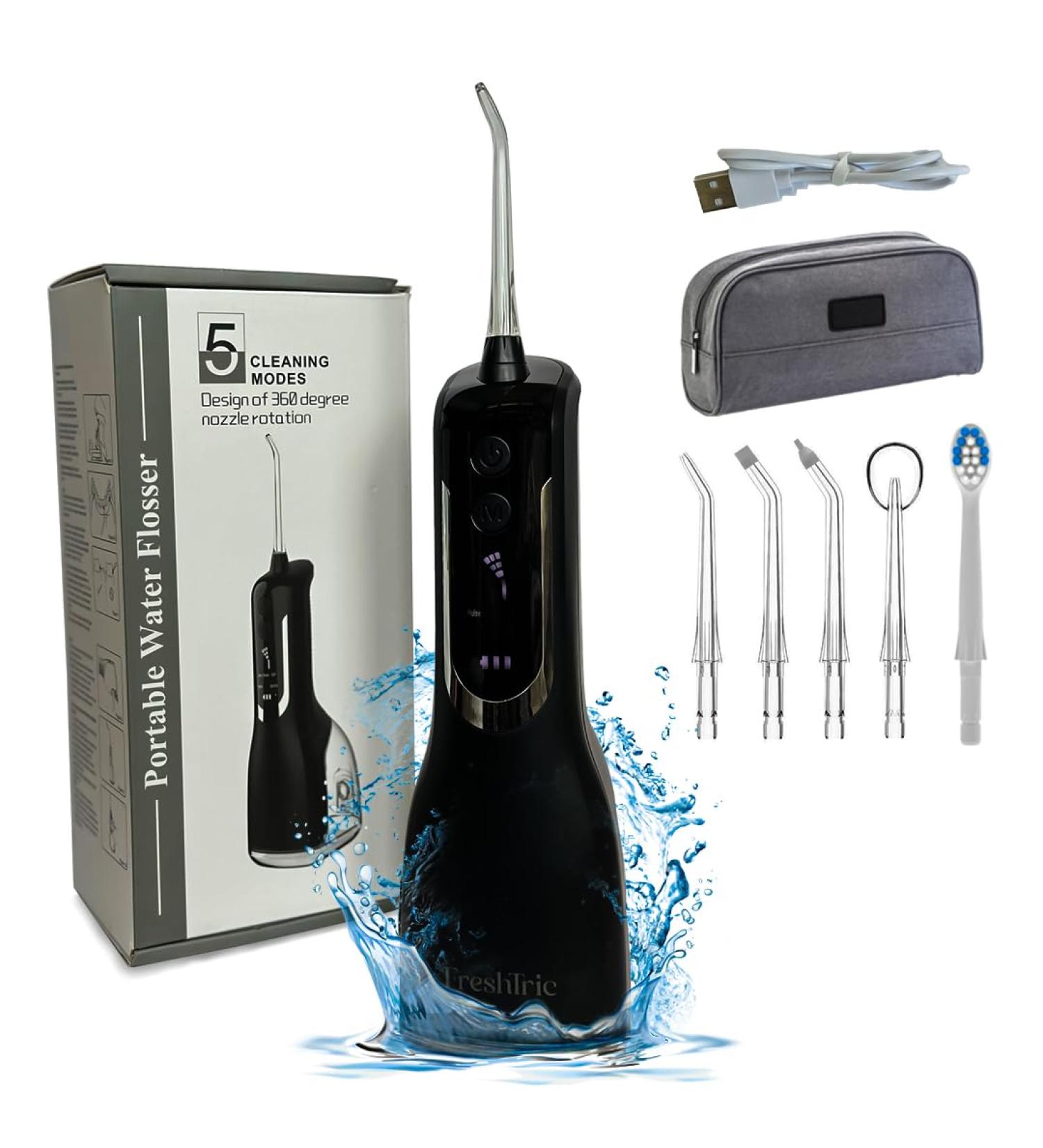 Buy Portable Cordless Water Dental Flosser for Teeth & Gums - IPX7 Rechargeable Oral Irrigator with 4 Tips Toothbrush & Travel Bag Ideal for Braces (Black - Buy Online on GoSupps.com