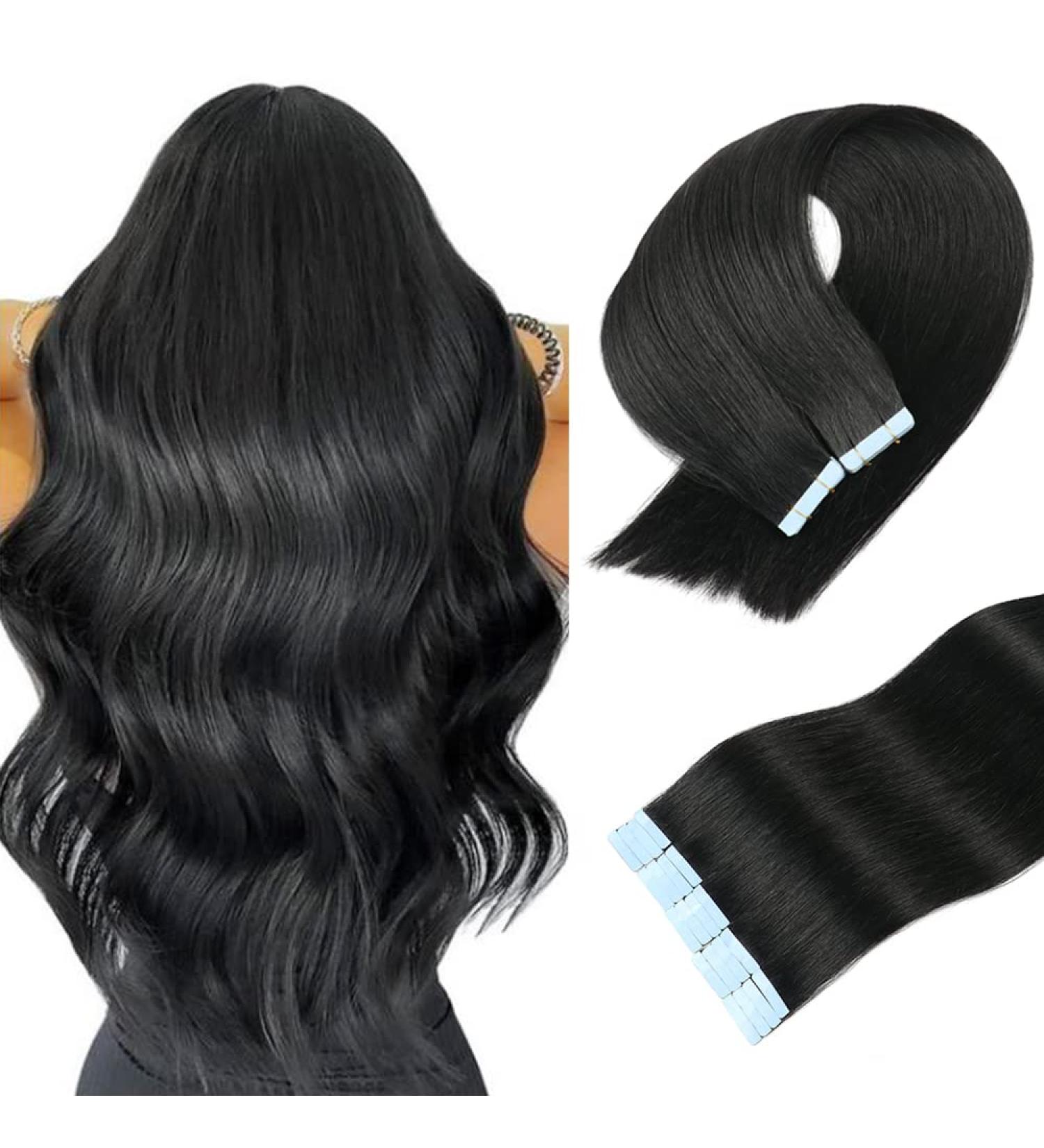 20 Tape in Human Hair Extensions - Seamless 100% Remy Real Hair, 20 Inch, 20 Pieces, 50g/Set, Jet Black - Buy Online on GoSupps.com