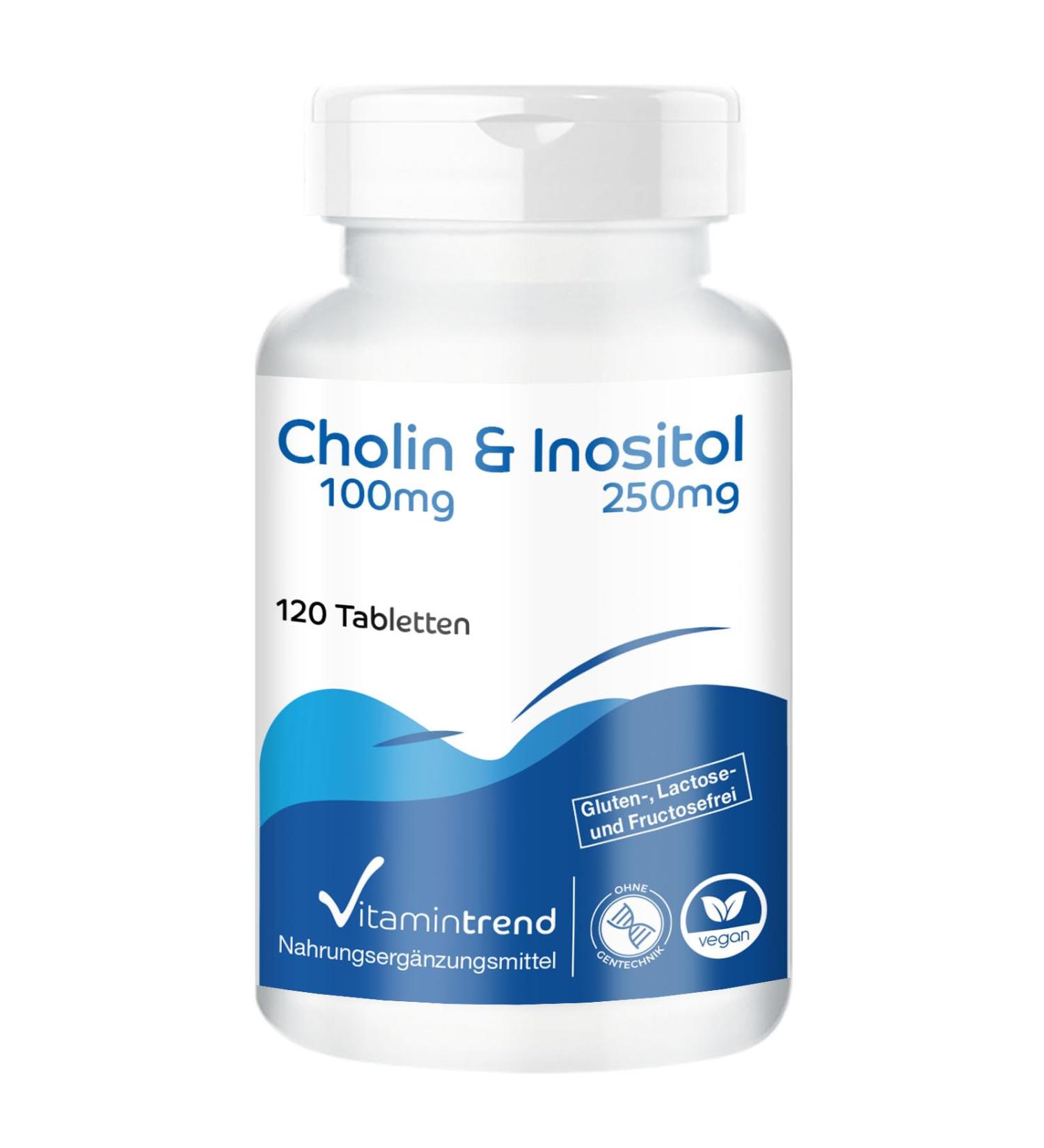 Choline & Inositol - with 100mg of choline and 250mg of inositol - 120 tablets - highly dosed - vegan - bioavailable supplement - Buy Online on GoSupps.com