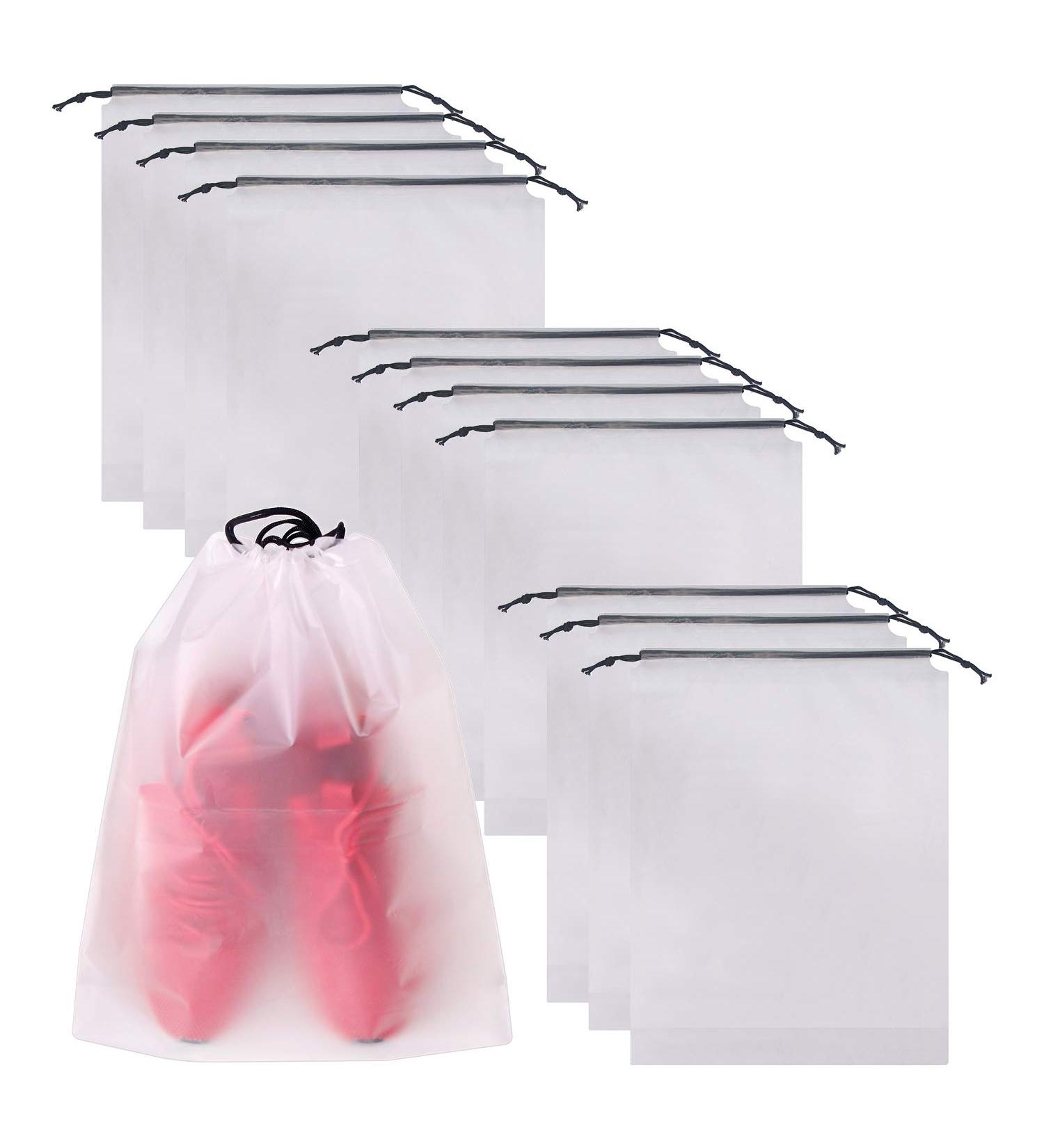 Set of 12 Portable Translucent Shoe Bags for Travel - Clear Storage Organizer with Drawstring for Men and Women - Buy Online on GoSupps.com