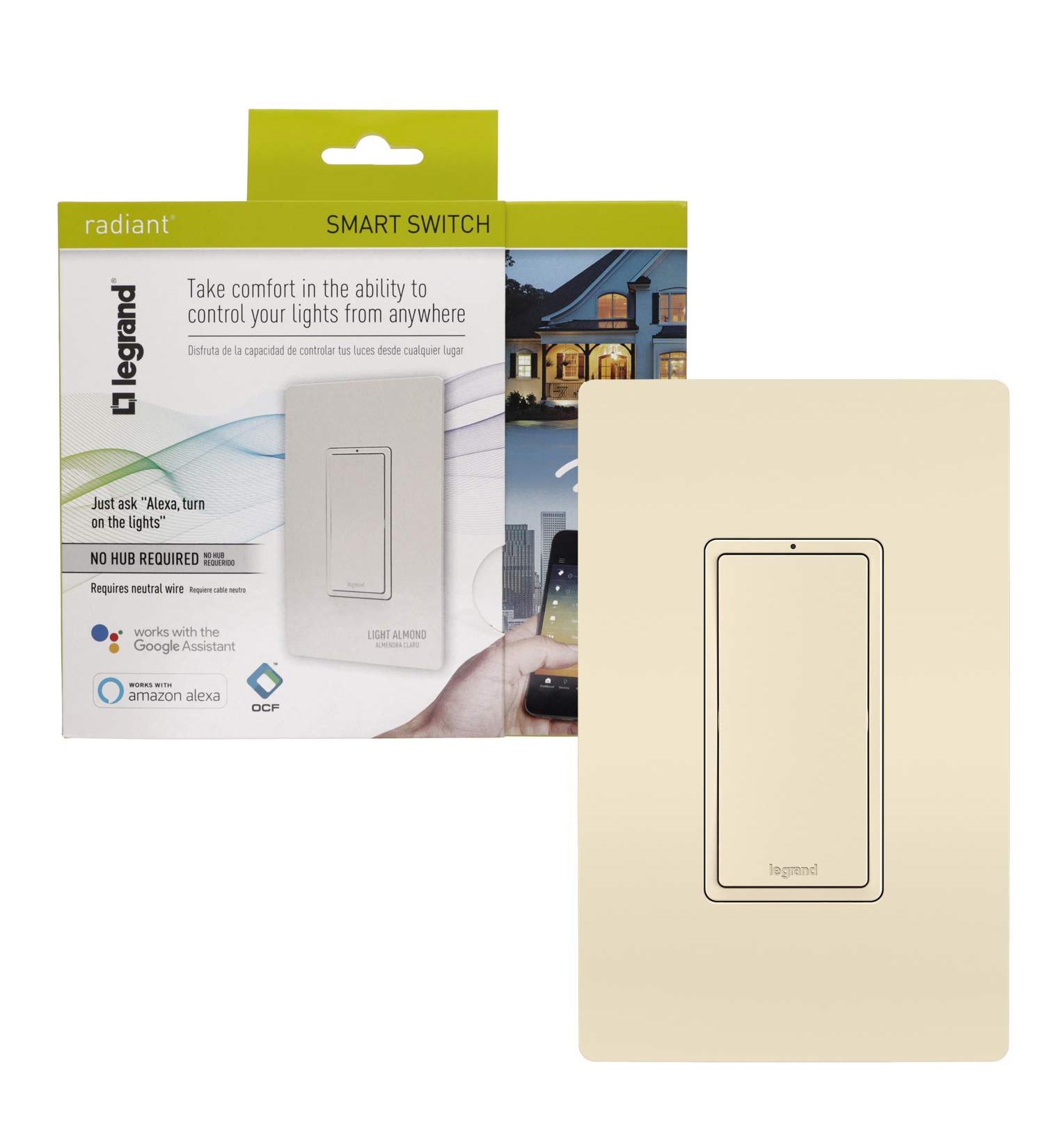 Legrand - Pass & Seymour Radiant WWRL10LACCV2 Enabled  Light Almond Smart Wi-Fi Switch Smart Switch Light Almond - Buy Online on GoSupps.com