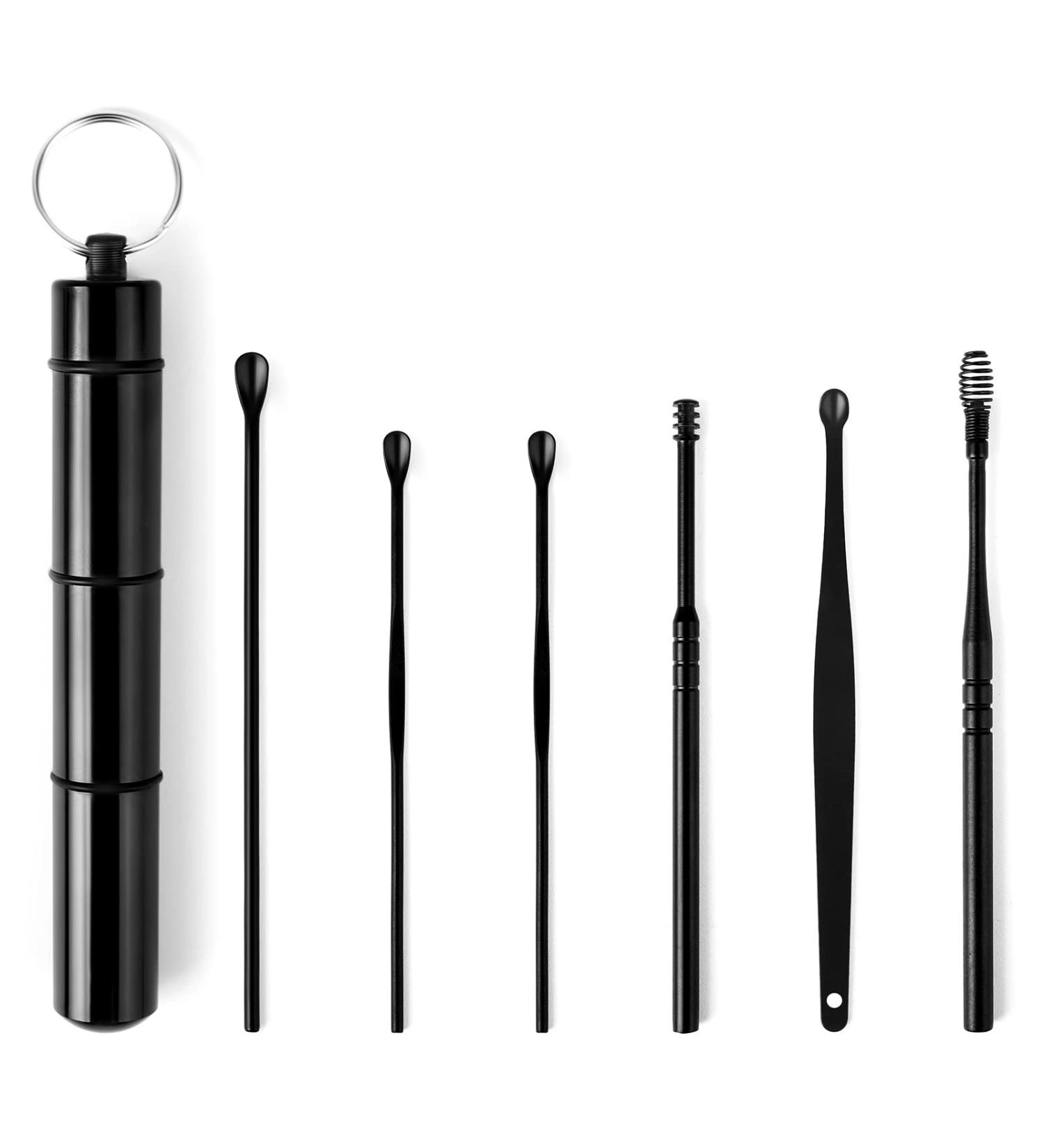 Fumanduo 6-Piece Ear Cleaner Set - Stainless Steel Ear Wax Remover Reusable 6-in-1 Medical Ear Cleaner for Kids & Adults with Storage Box (Black) - Buy Online on GoSupps.com