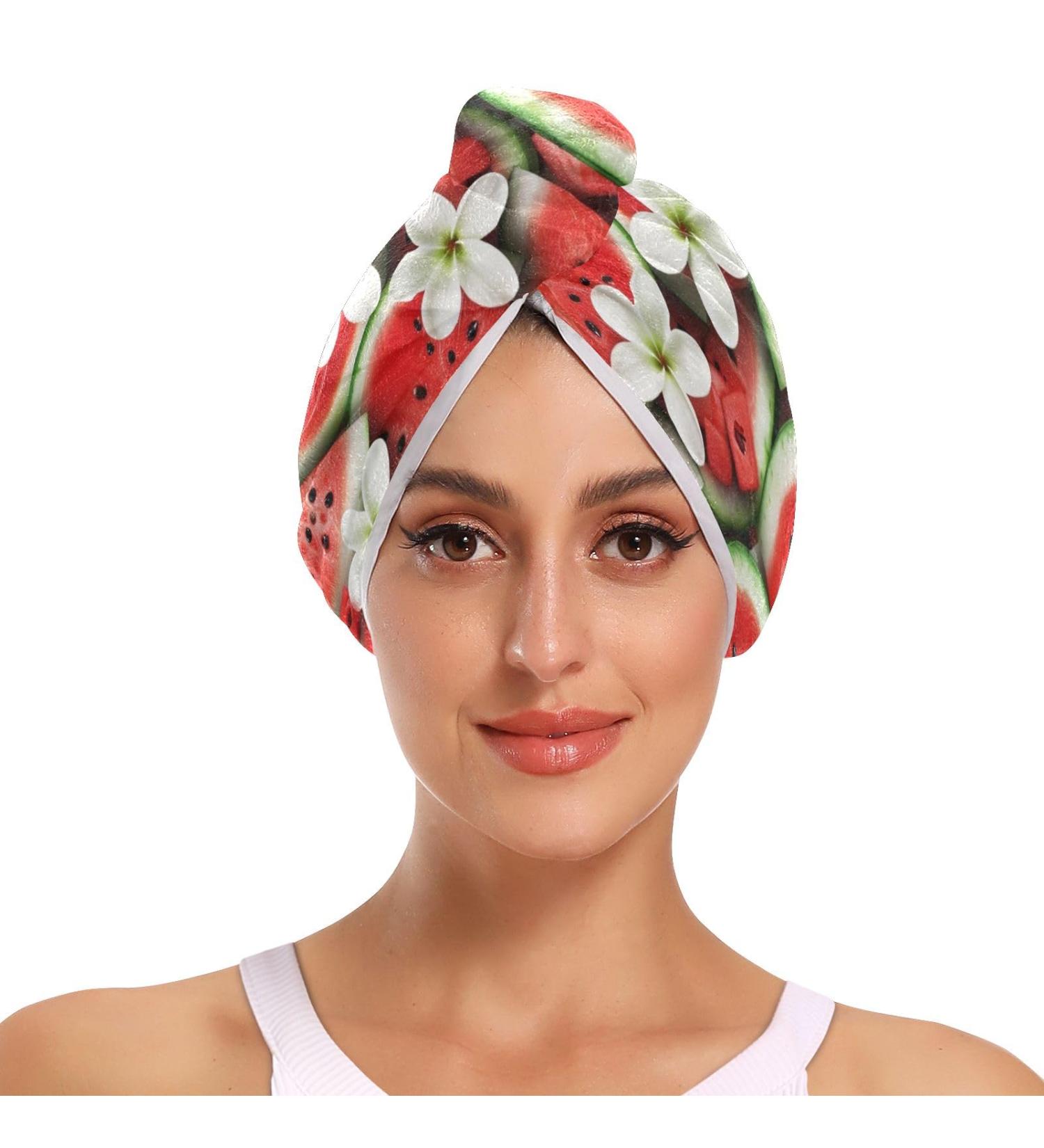 Plumeria Watermelon Hair Towel 2 Pack | Super Absorbent Quick Dry Hair Turbans for Women & Girls - Buy Online on GoSupps.com