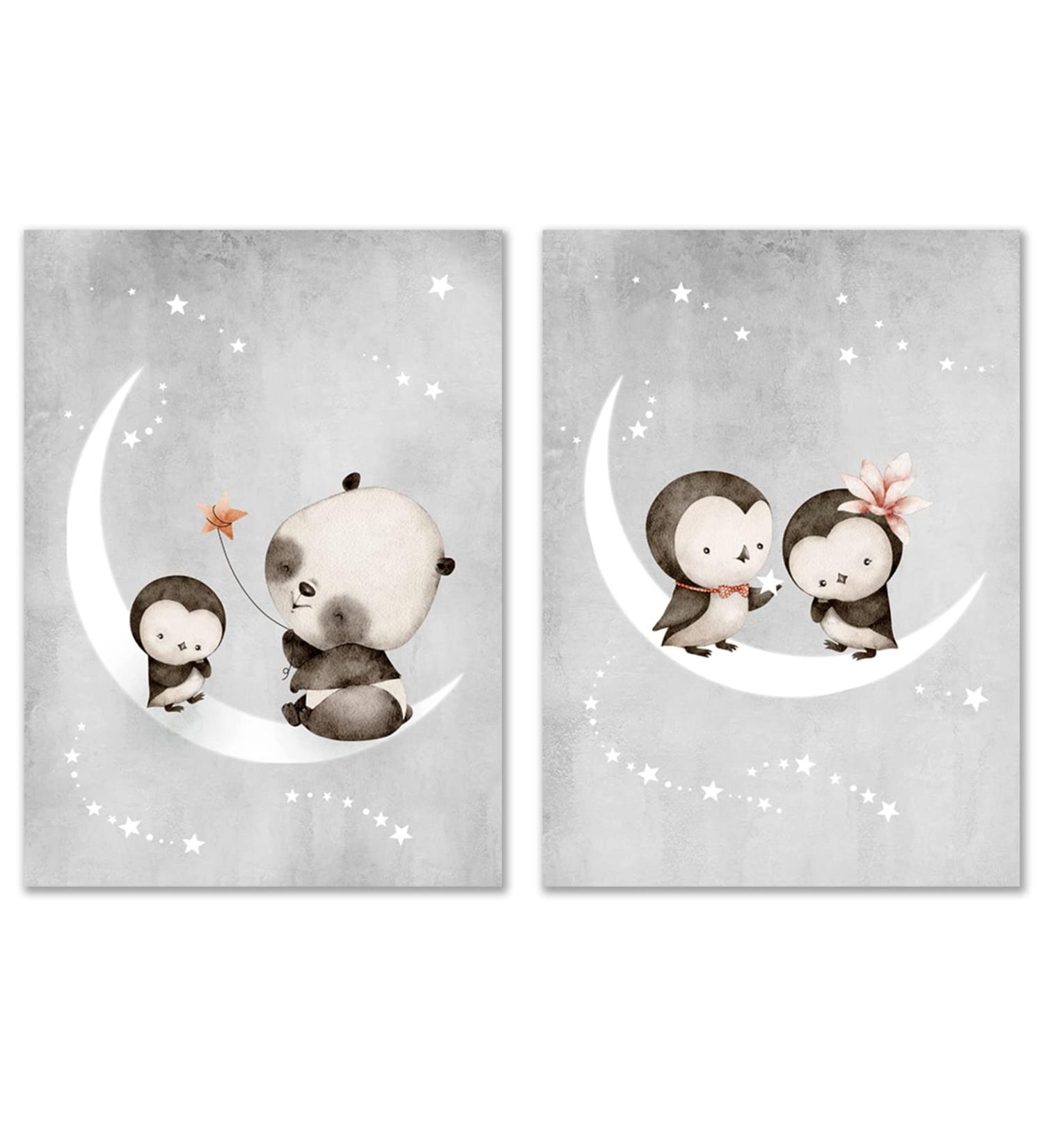 Calmondo 2 Set Children's Moon & Stars Wall Posters | Animal Pictures & Gift Ideas for Kids | Nursery & Room Decor | A4 Size | Unframed - Buy Online on GoSupps.com