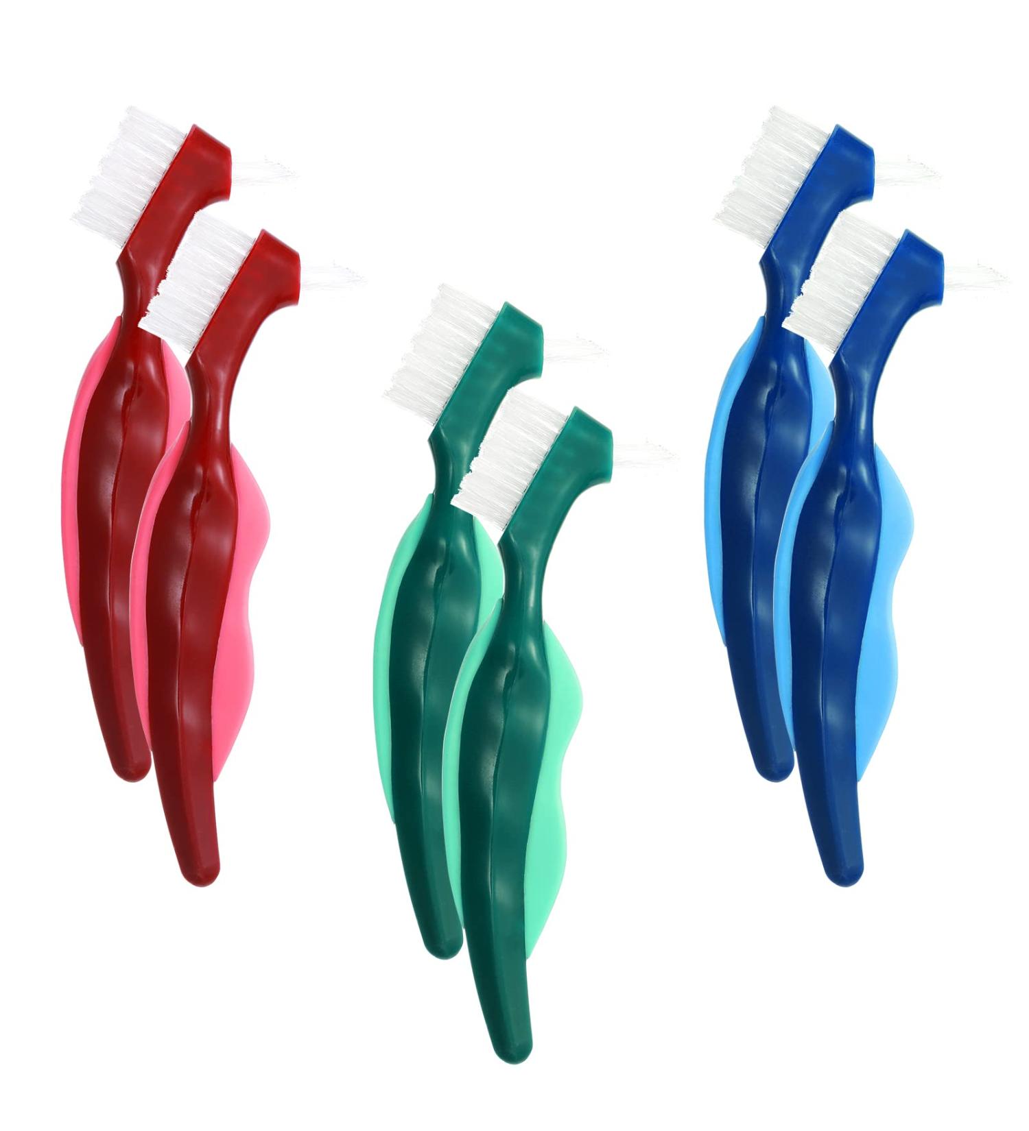 6-Piece Hard Prosthesis Brush Set - Ergonomic Double Bristle Denture Cleaning Toothbrushes for Artificial Teeth Care - Buy Online on GoSupps.com