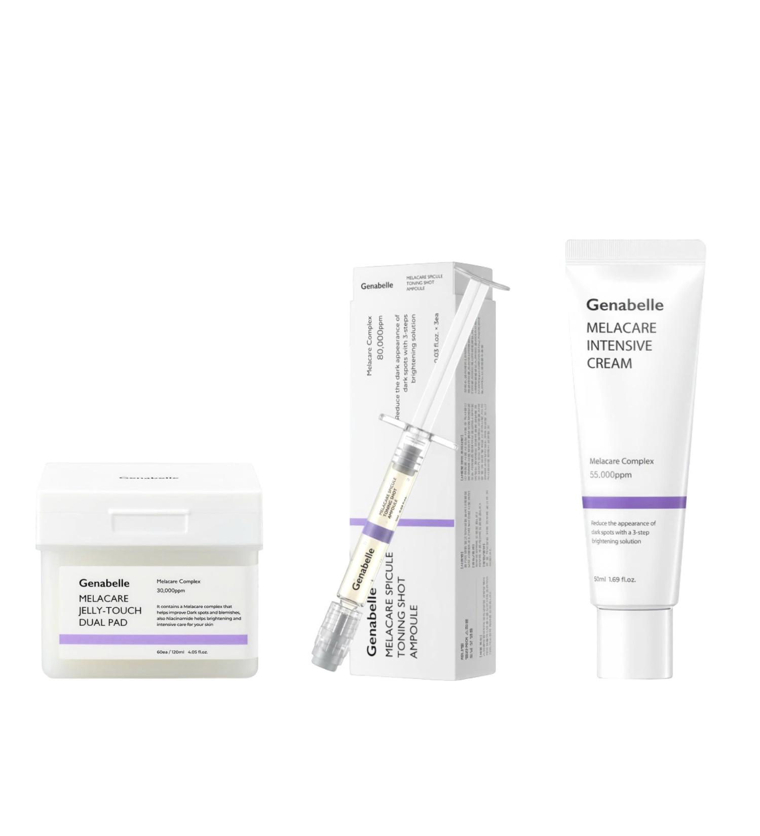 Genabelle Melacare Intensive Full Set - Melacare Intensive Cream (1.69 fl oz) & Spicule Toning Shot Ampoule (0.03 fl oz* 3ea) & Jelly Touch Dual Pad (4.05 fl oz) - Buy Online on GoSupps.com