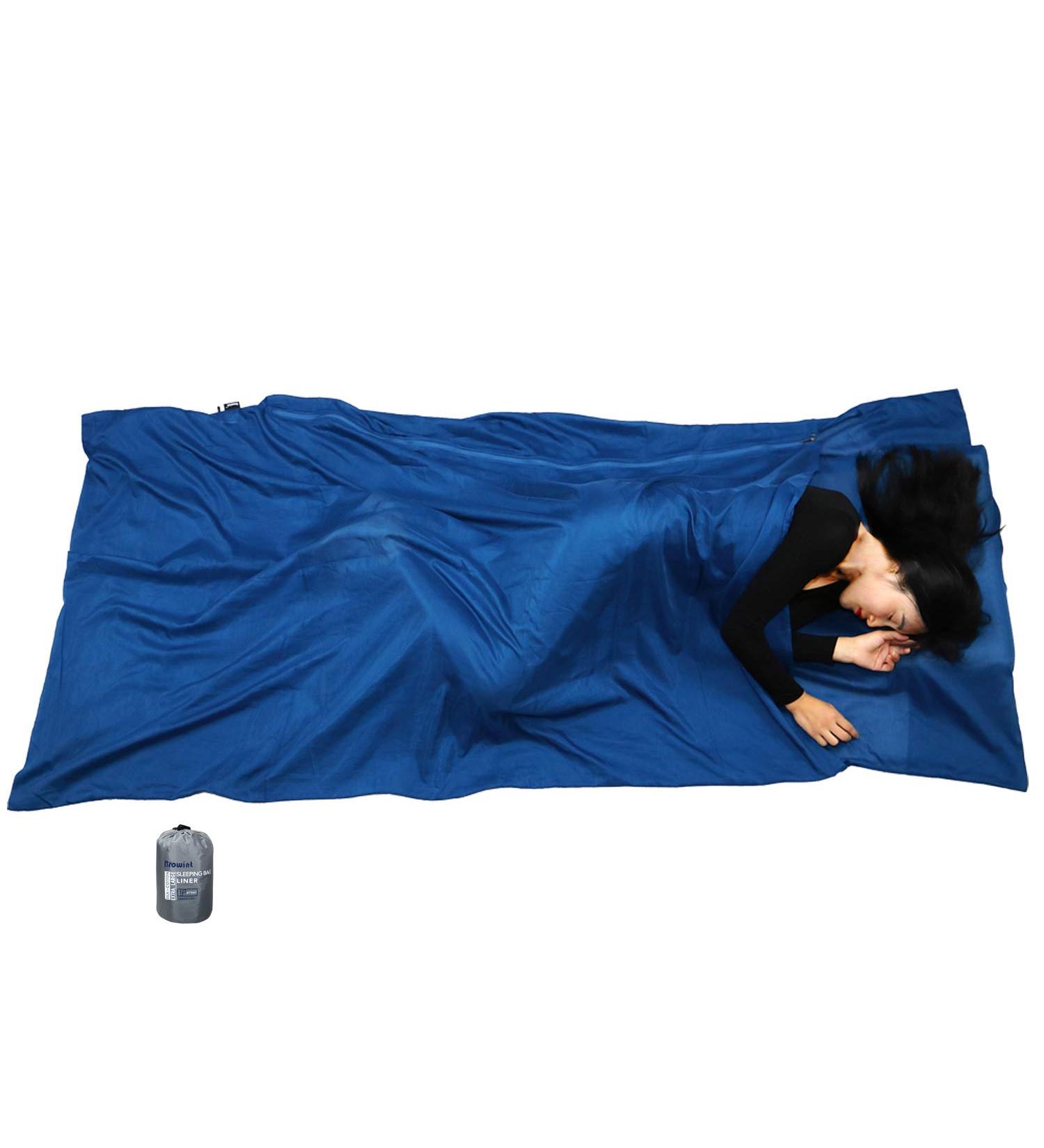 Browint Silk/Cotton Travel Sheet - 87x43 Extra Wide Sleep Sack for Hotels & Camping - Lightweight Sleeping Bag Liner - Dark Blue - Buy Online on GoSupps.com