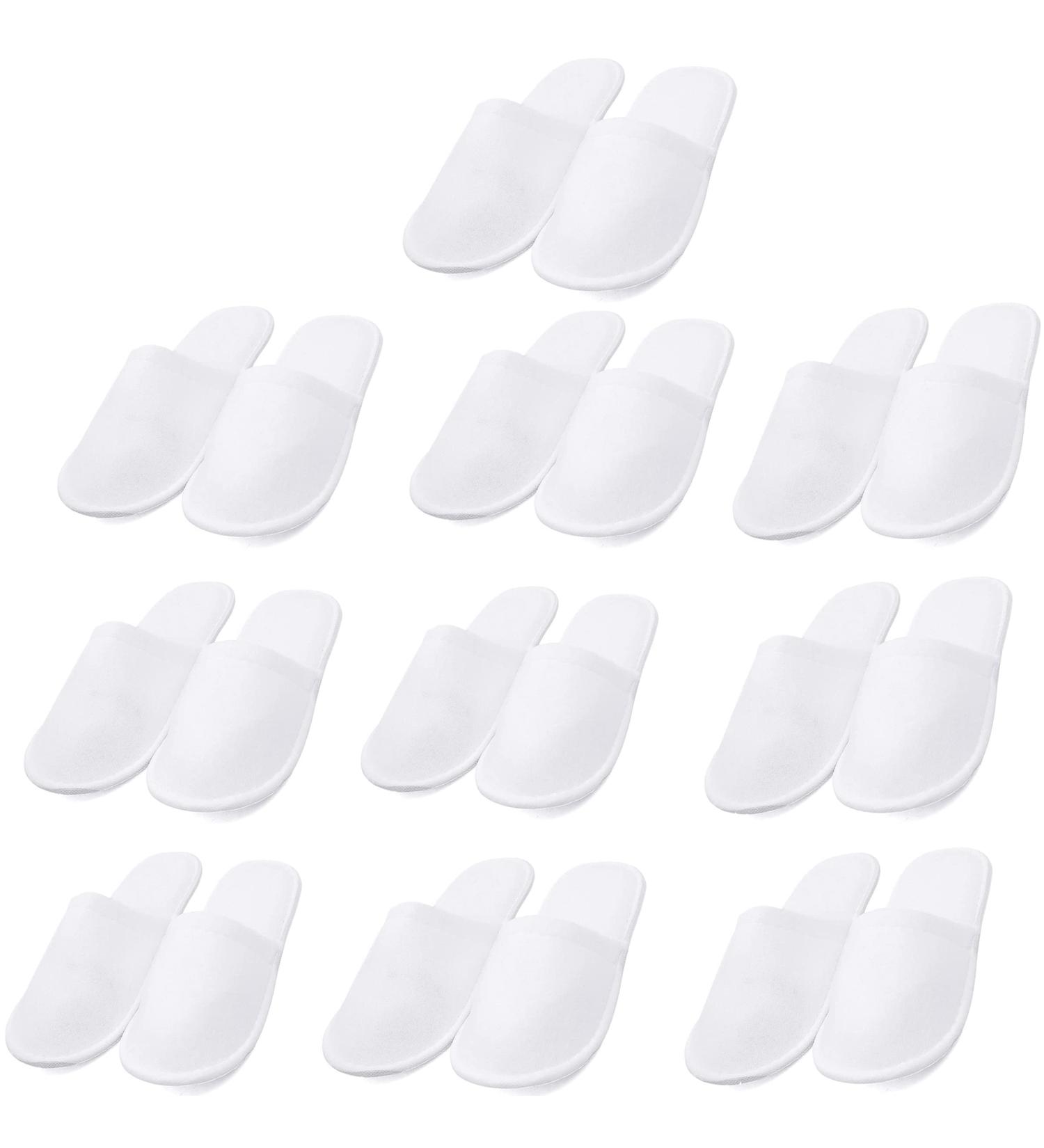 AhFulife Spa Slippers for Hotel & Travel - 10 Pairs of Closed-Toe White Slippers for Men & Women (Size 8-9.5 US) - Buy Online on GoSupps.com