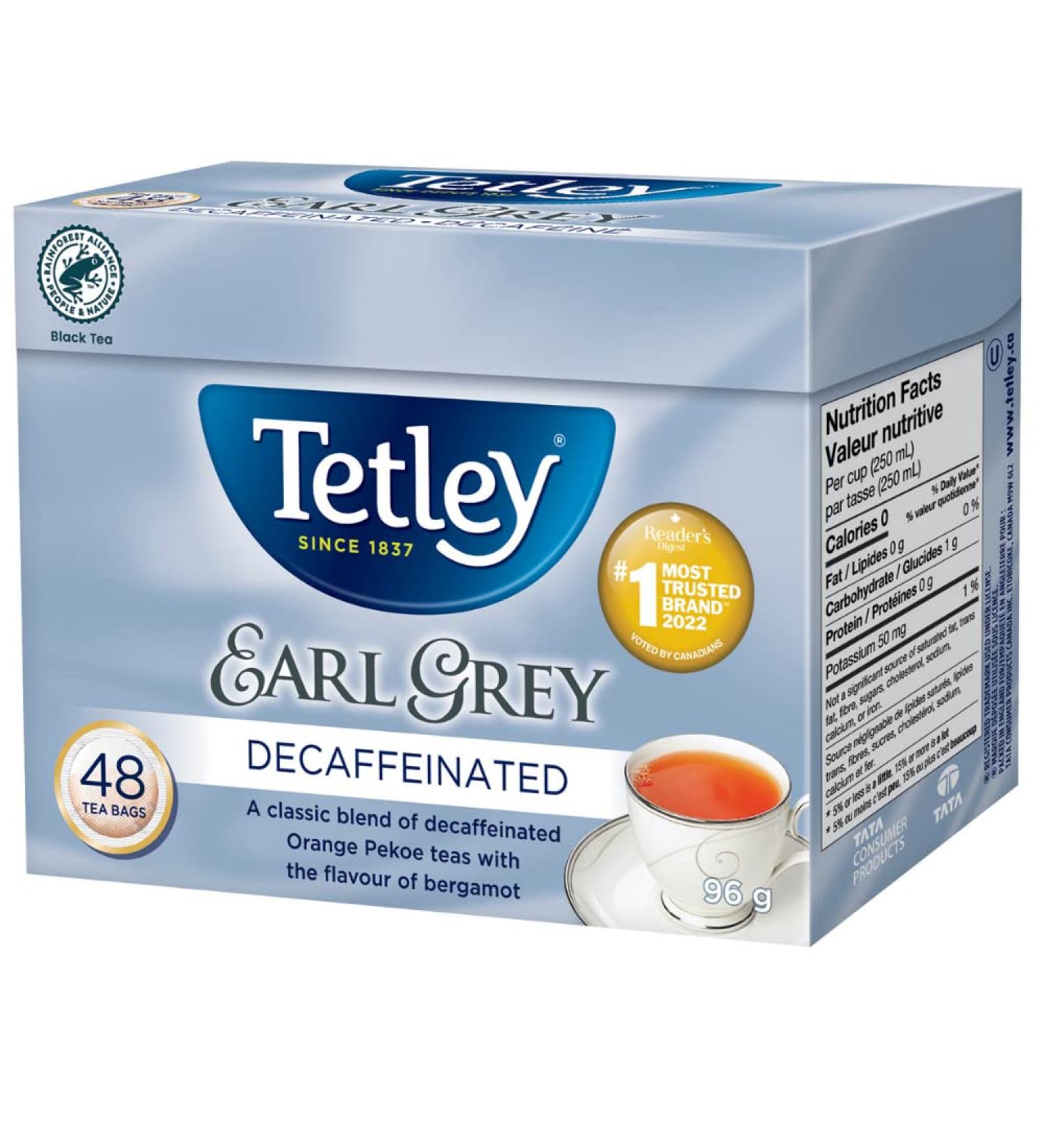 Tetley Earl Grey Decaffeinated Black Tea - 48 Tea Bags 96 Grams - Buy Online on GoSupps.com