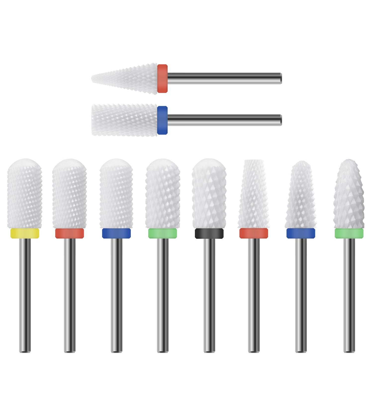 Finibir Ceramic Nail Drill Bit 10Pcs - Professional Electric Drill for Acrylic Nails - Short Handle, No Shaking - Combo 03 - Buy Online on GoSupps.com