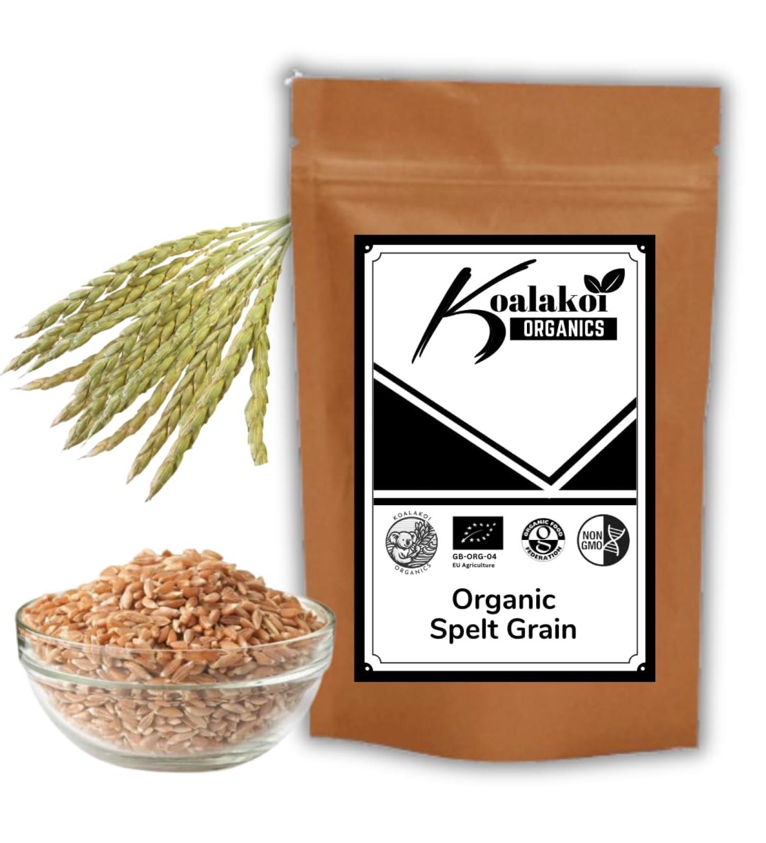 Koalakoi ORGANIC Certified Spelt Grain (400g - 4.5kg | Premium non-GMO 100% Natural no Additives or Preservatives | Packed with fibre and minerals Perfect for home cooking and baking (400g) - Buy Online on GoSupps.com
