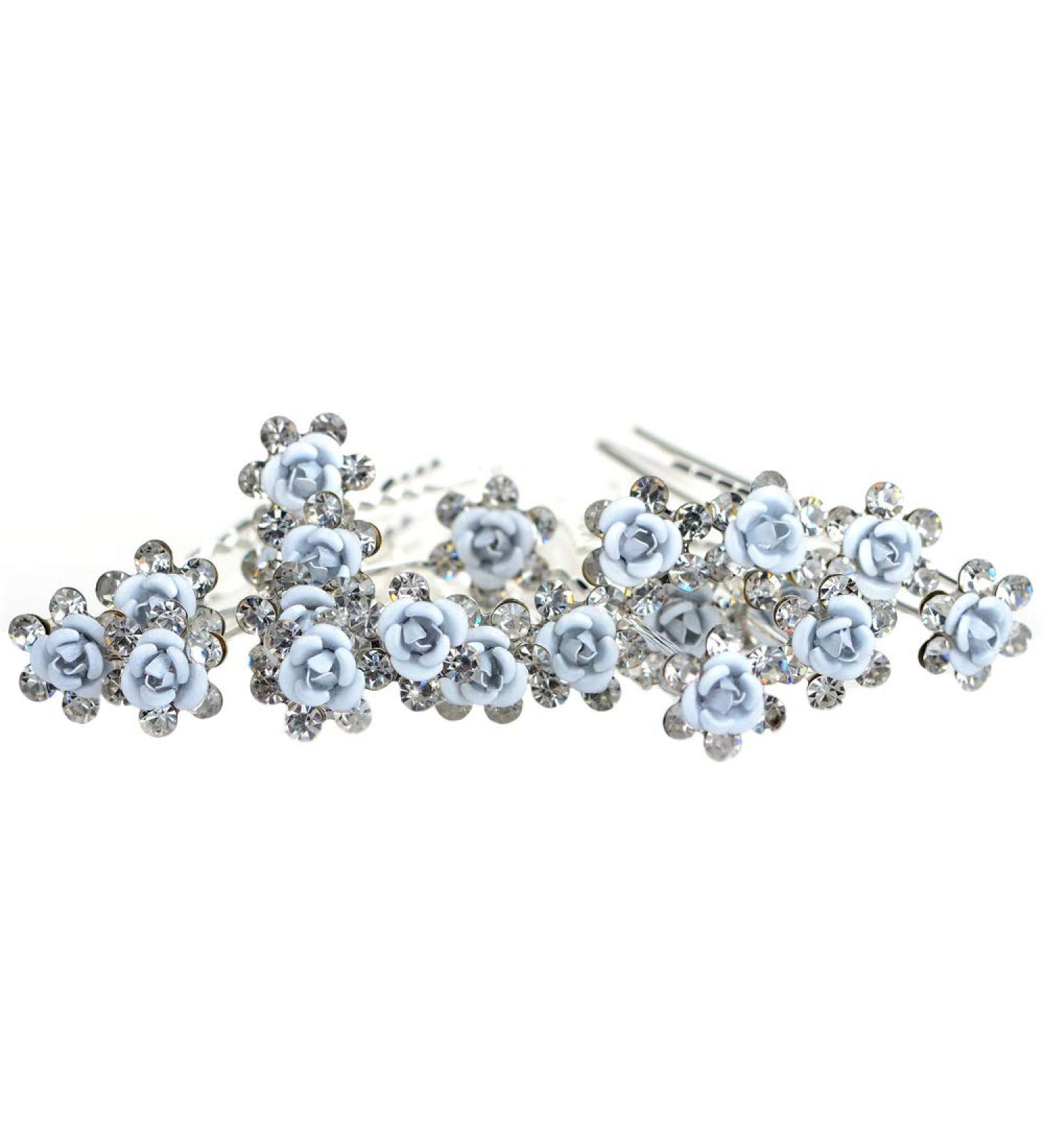 Vpang 20 Pcs Wedding Bridal Rhinestone Crystal Hair Pins Clips - Blue Flower Headwear for Women | Wedding Decorative Hair Accessories - Buy Online on GoSupps.com