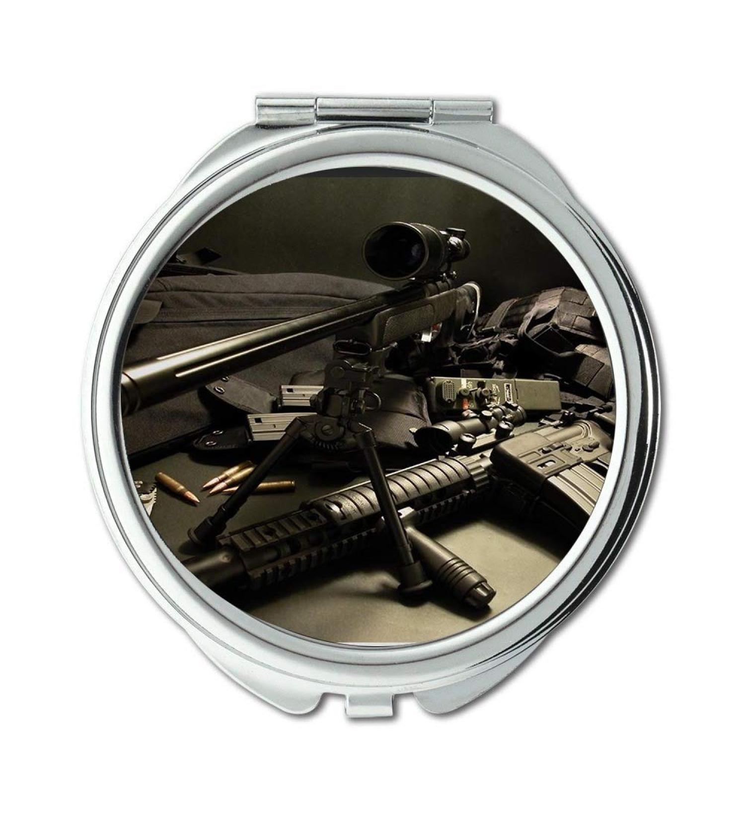 Mirror Travel Mirror a gun drawing Round Mirror best gun pocket mirror portable mirror - Buy Online on GoSupps.com