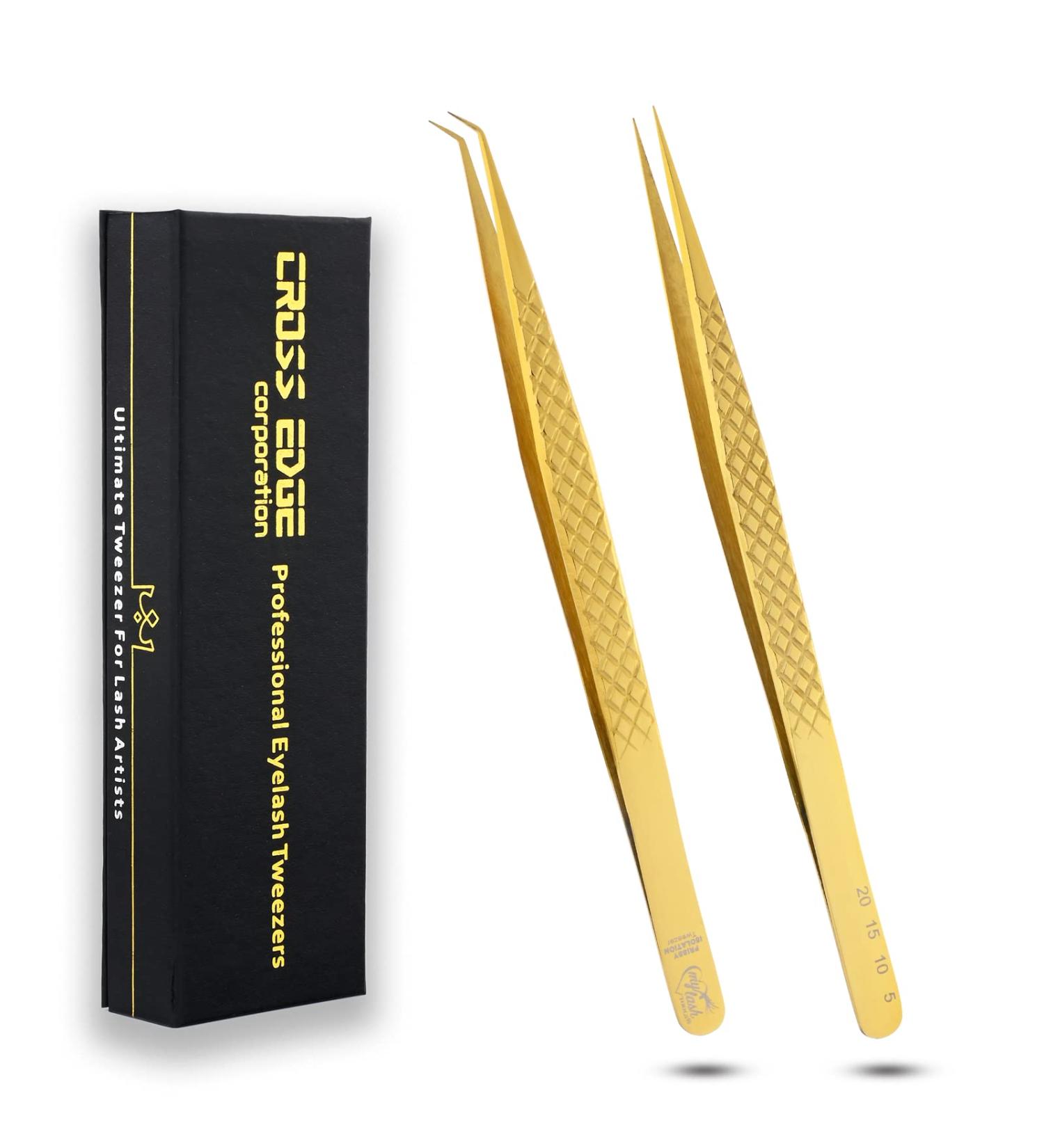 Japanese Stainless Steel Gold Tweezers for Individual Isolation & Classic Lashes - 14cm Curved Degree Eyelash Extension Tool - Buy Online on GoSupps.com