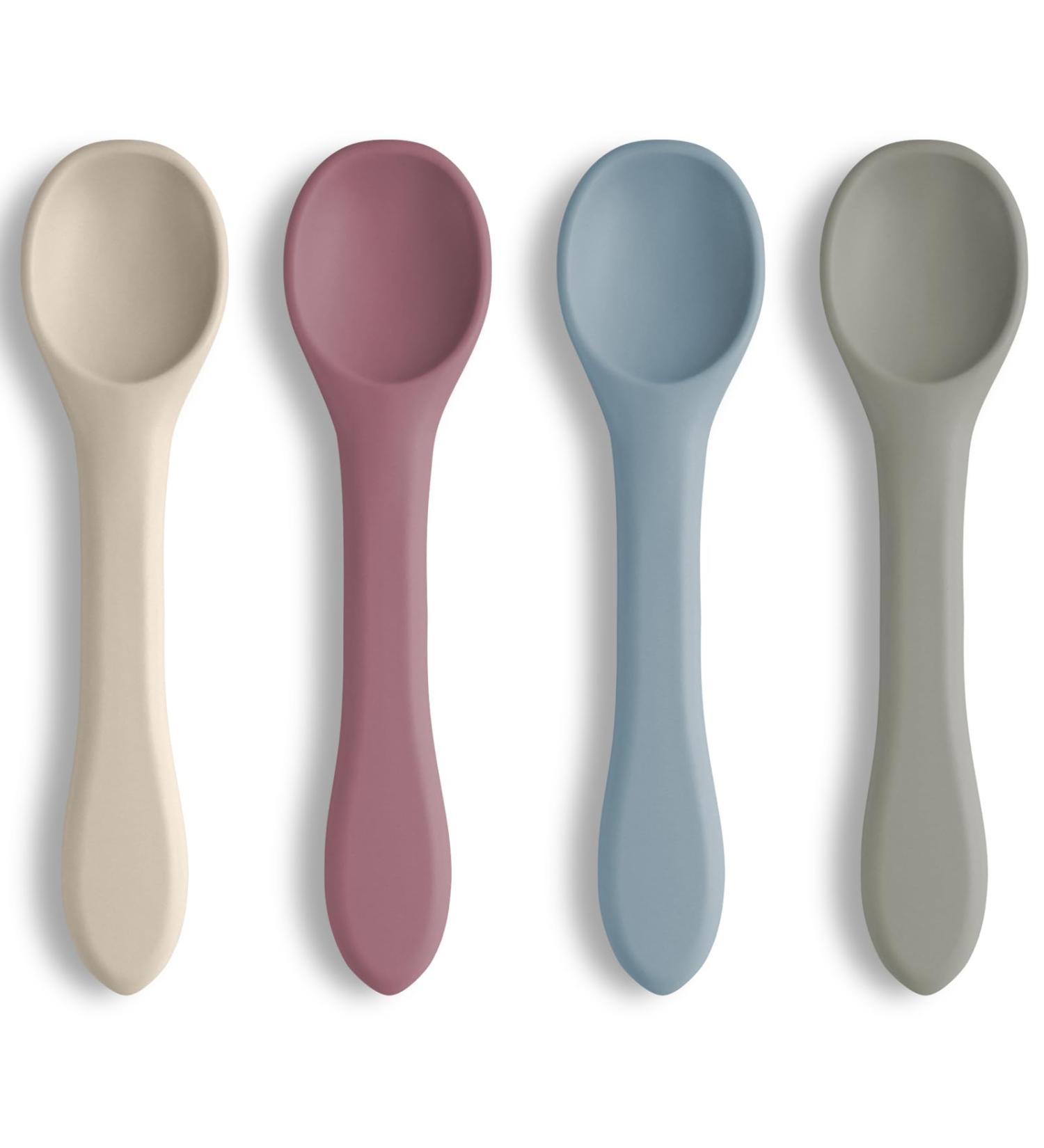 Vicloon 4 Pcs Silicone Baby Spoons - Self-Feeding Weaning Spoons for Kids, Toddlers, Children, Infants - Khaki Series - Buy Online on GoSupps.com