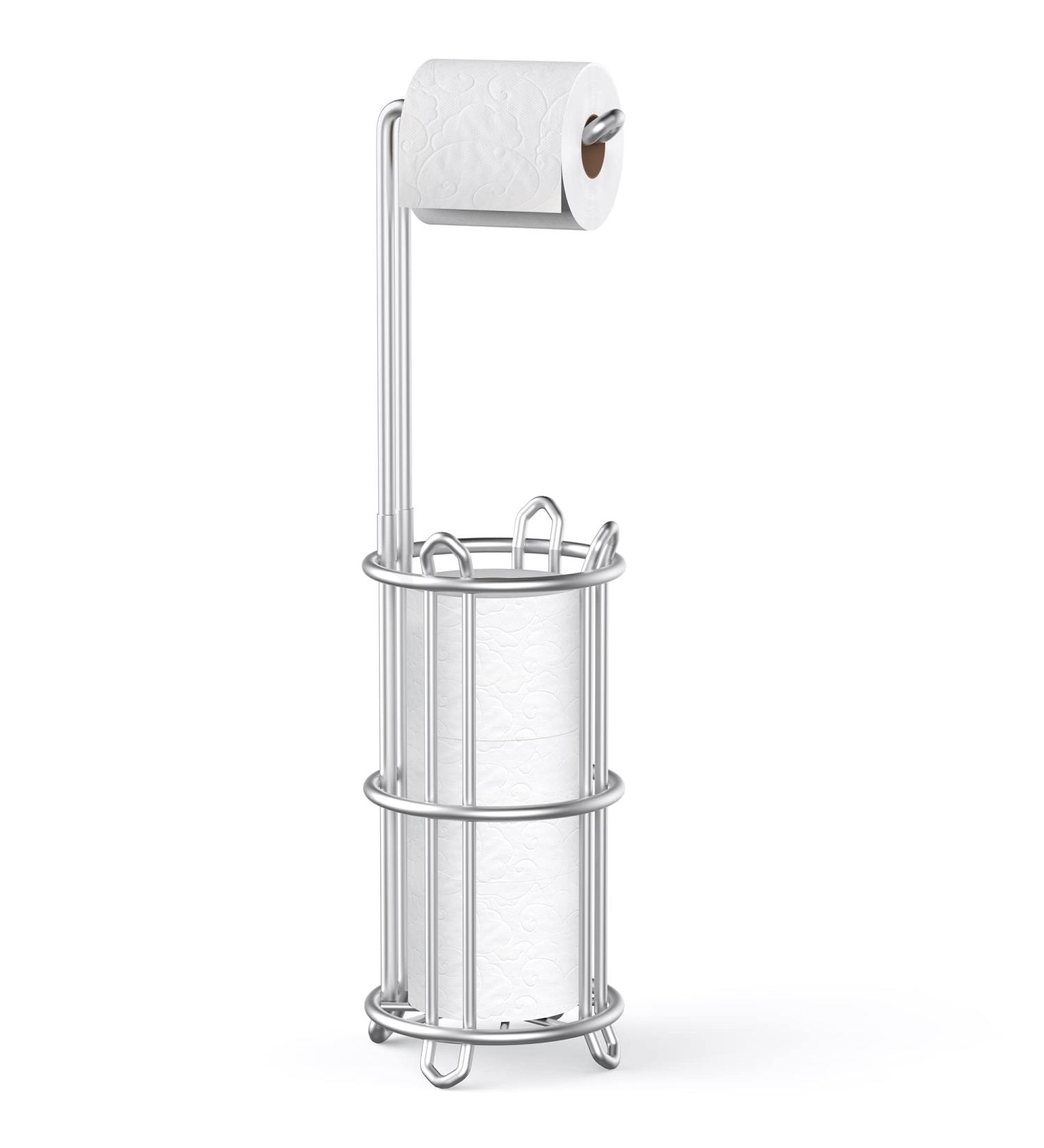 Meangood Free Standing Toilet Paper Holder Stand - Metal Wire Bathroom Tissue Roll Dispenser for 4 Mega Rolls - Silver - Buy Online on GoSupps.com