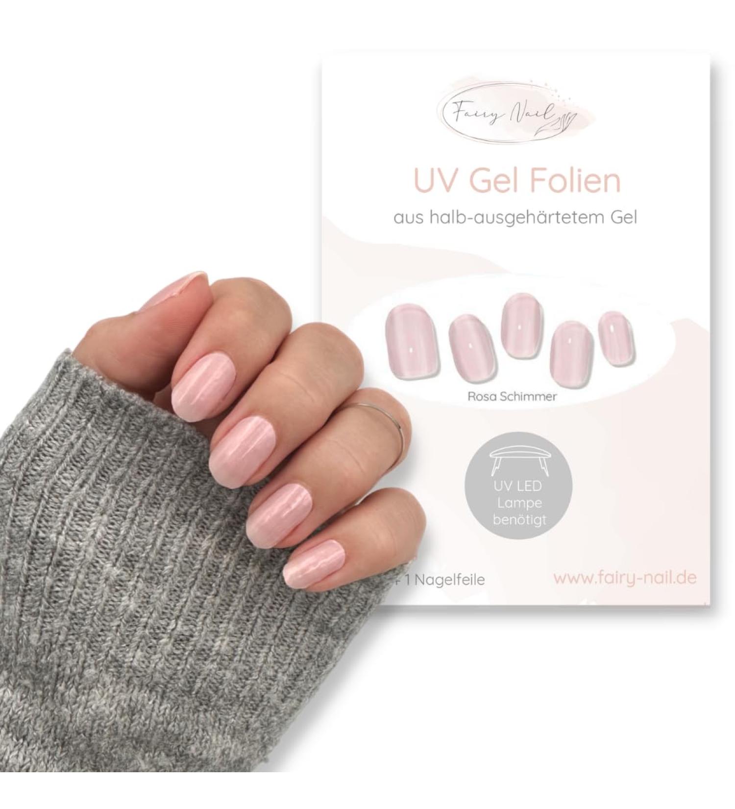 Fairy Nail UV Foils Self-Adhesive Pink Shimmer Gel Wraps (16 pcs) for Easy Nail Art - Buy Online on GoSupps.com