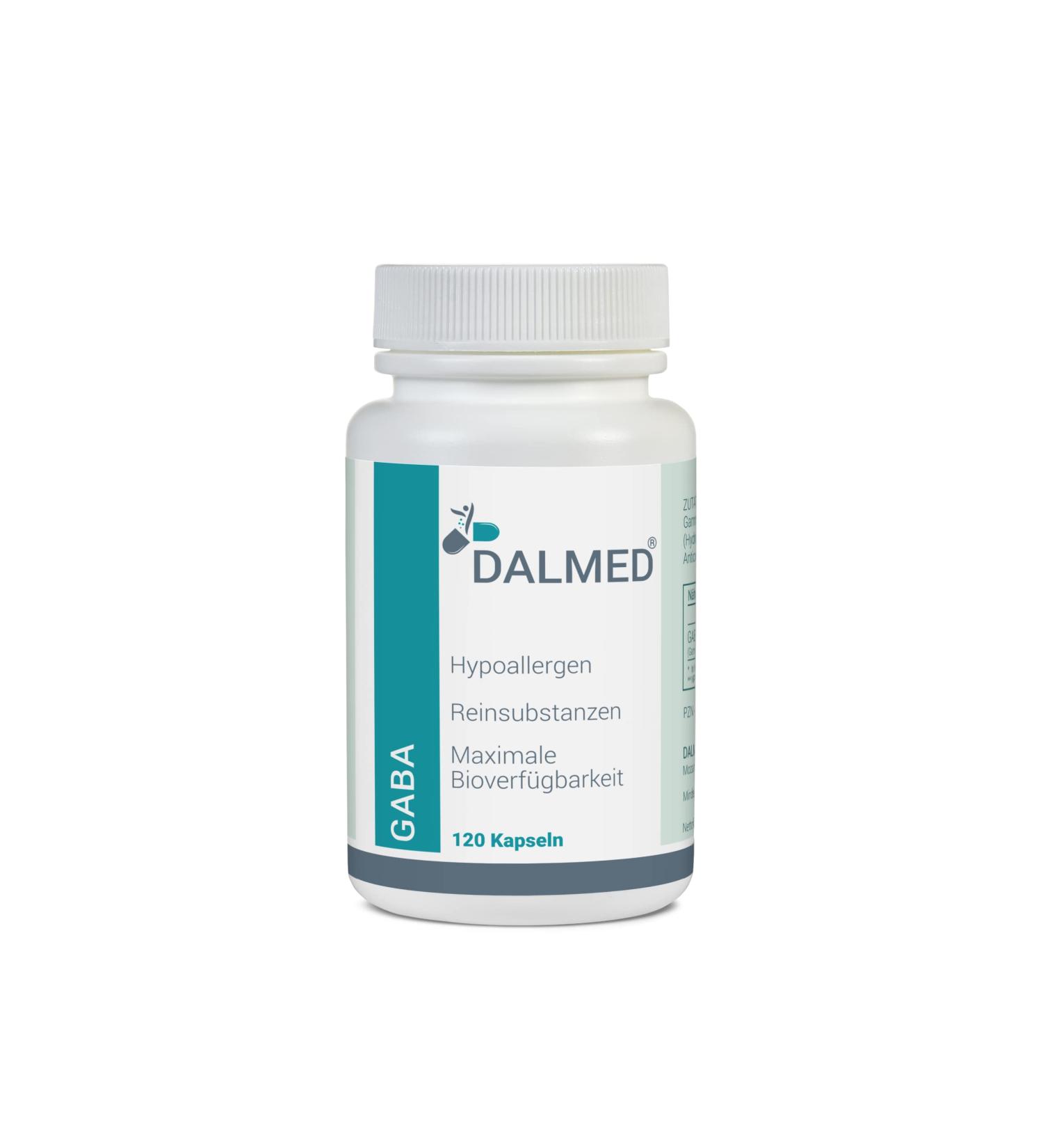 DALMED GABA - 120 capsules (1 capsule contains 500 mg of gamma-aminobutyric acid) - Pharmaceutical grade - No additives - Pure and high-quality ingredients