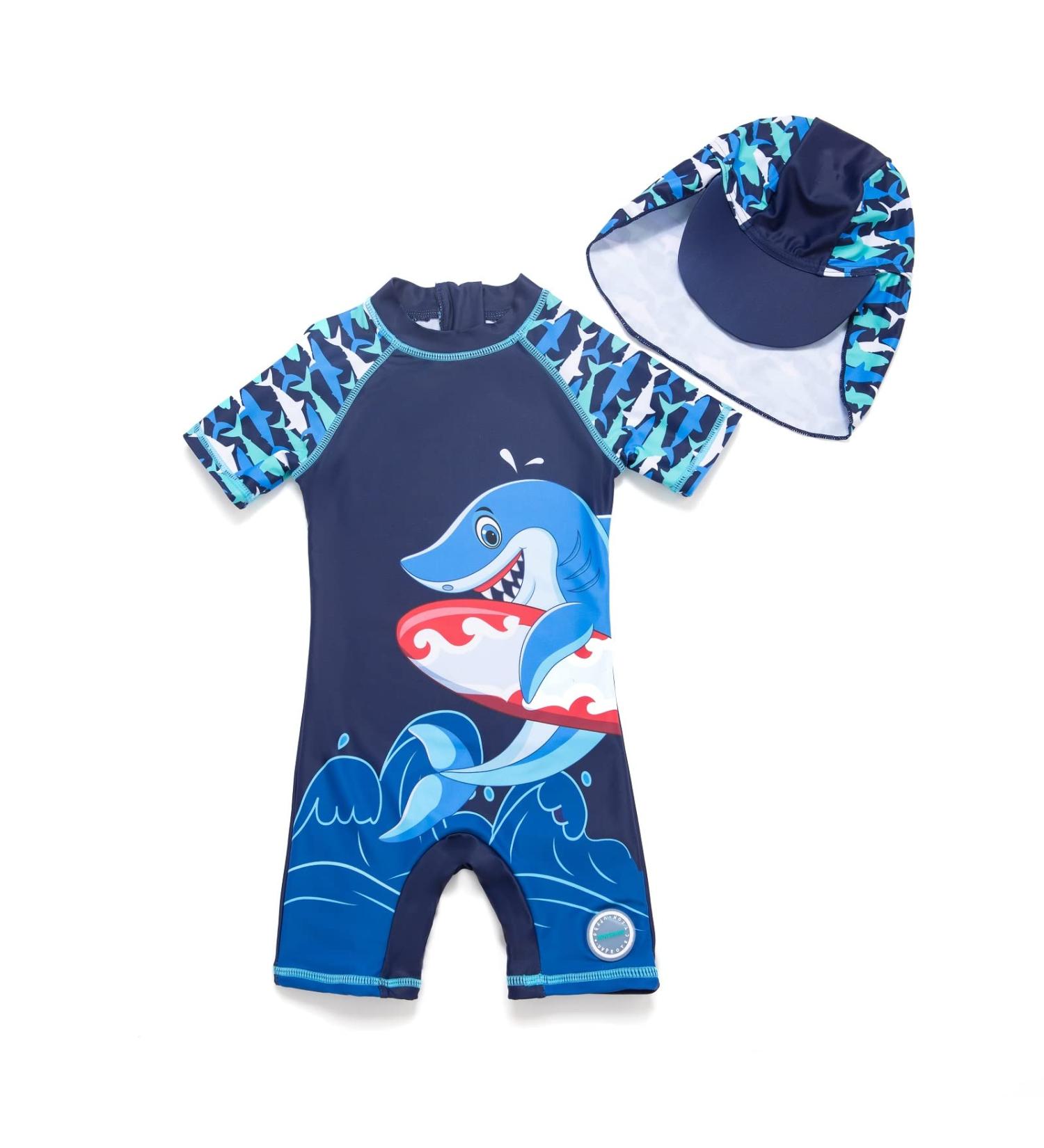 Bonverano Baby Boys Swimsuit | UPF 50+ Sun Protection | 6-9 Months | Surf Shark Design - Buy Online on GoSupps.com