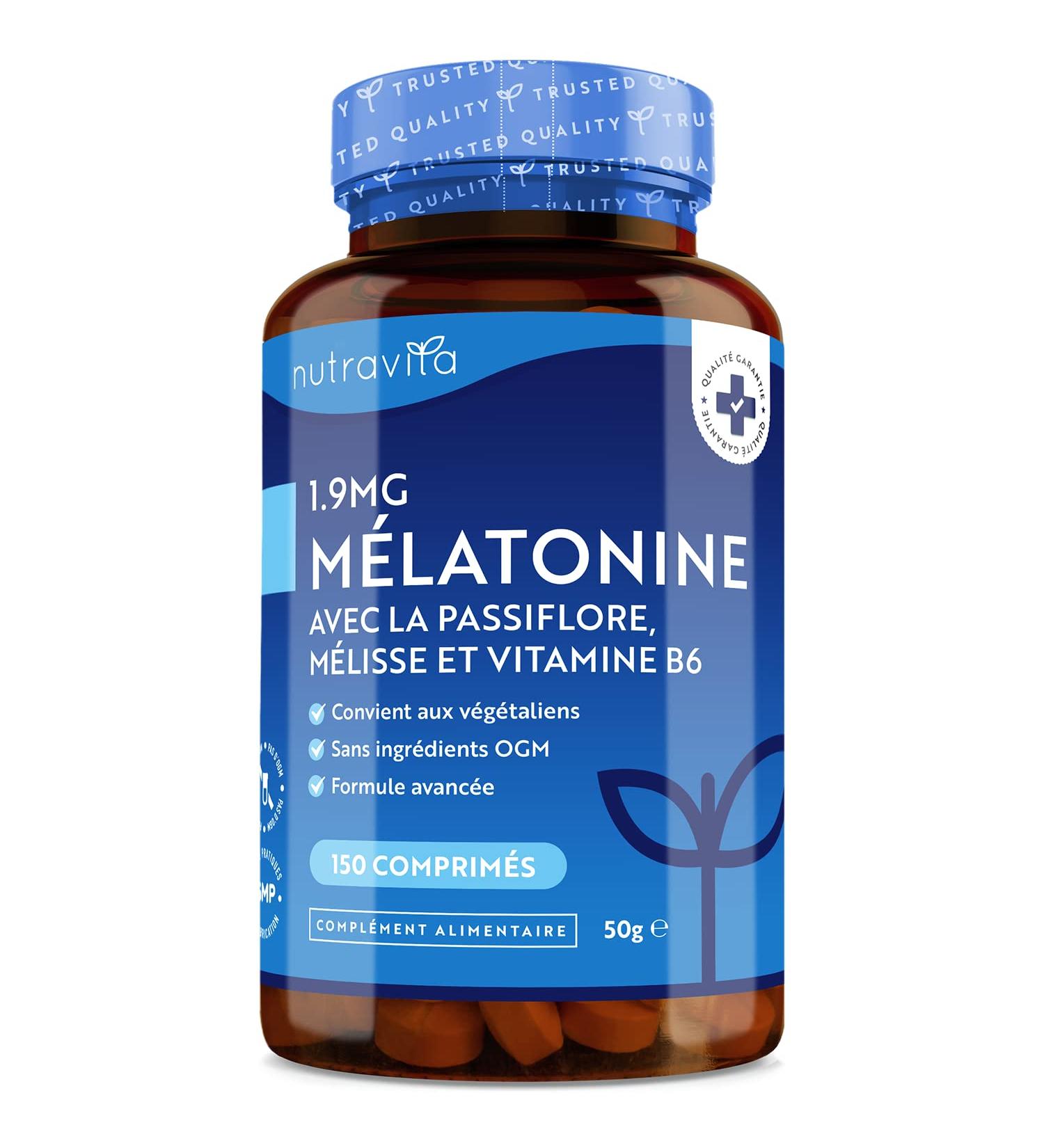 Melatonin 1.9 mg per tablet with Passionflower Melissa and Vitamin B6 - Fully Vegan High Strength Melatonin Supplement - Promotes healthy sleep - 150 tablets - Nutravita - Buy Online on GoSupps.com