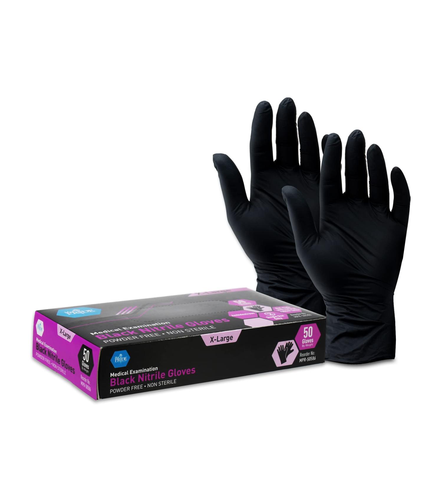 Med Pride Black Nitrile Exam Gloves - 4 Mil Thickness - Pack of 50 Medium Gloves - Latex/Powder-Free for Surgical, Doctors, Hospital & Home Use - Buy Online on GoSupps.com